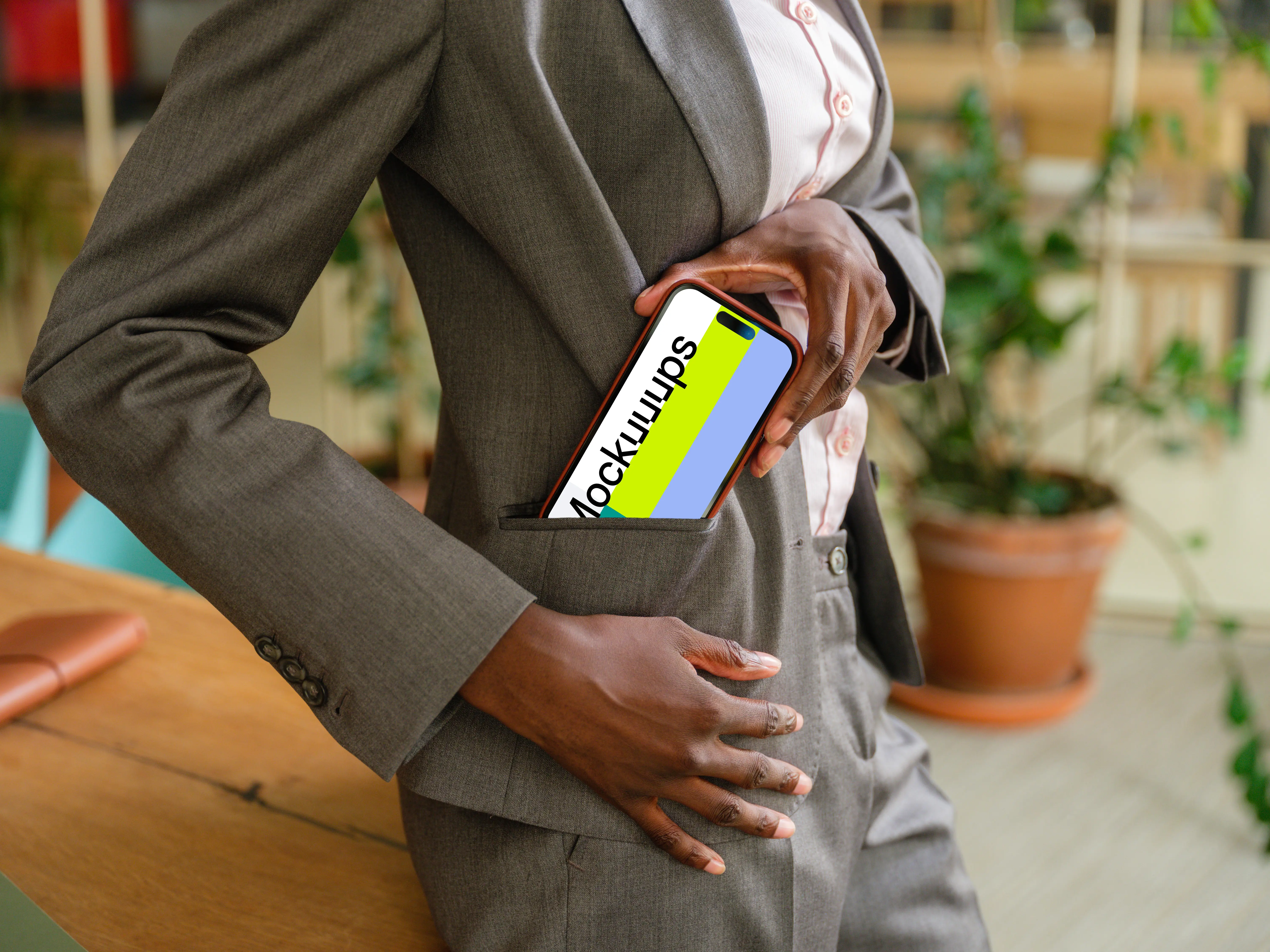 iPhone mockup in the office