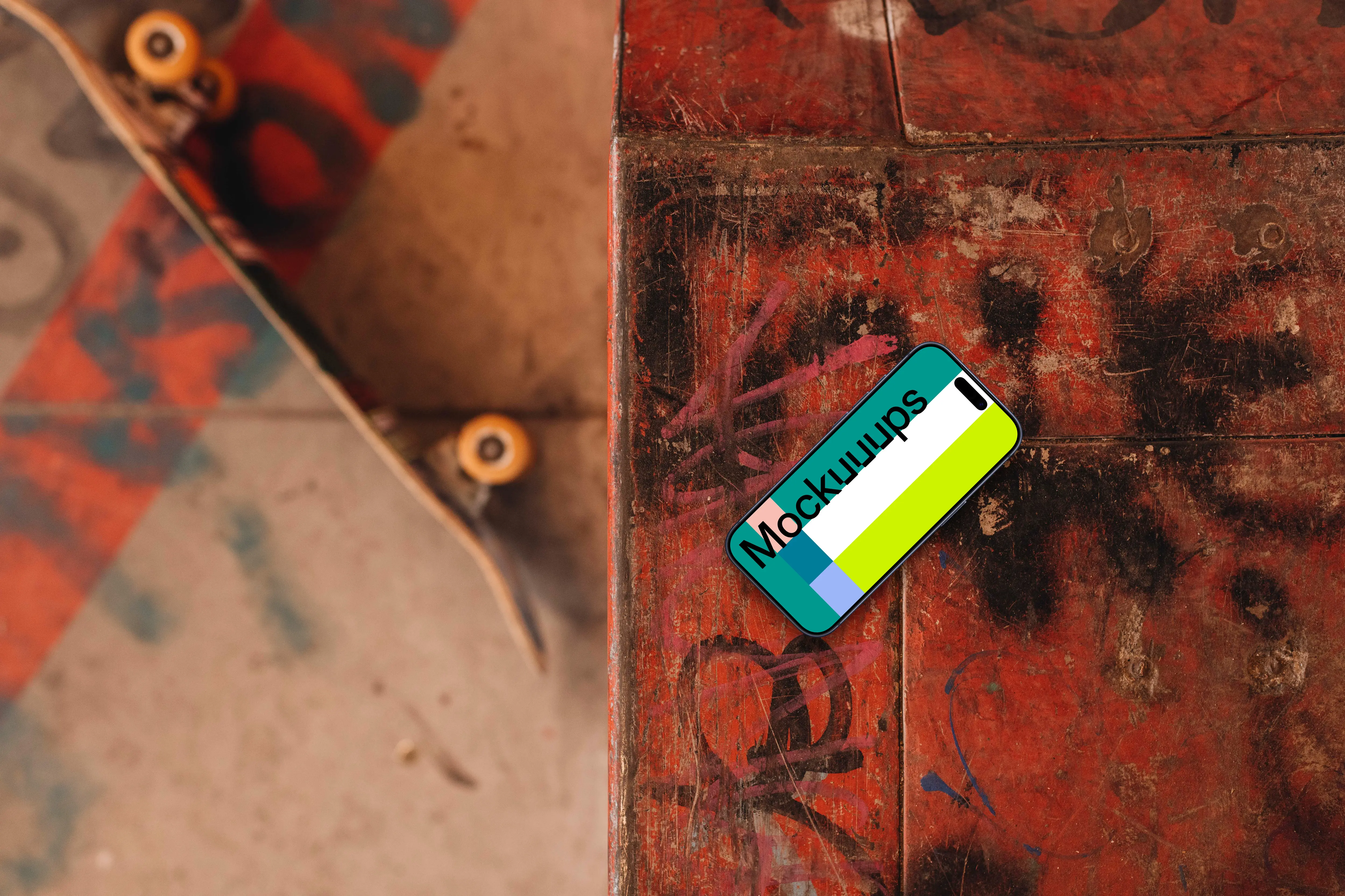 iPhone mockup on red skatepark