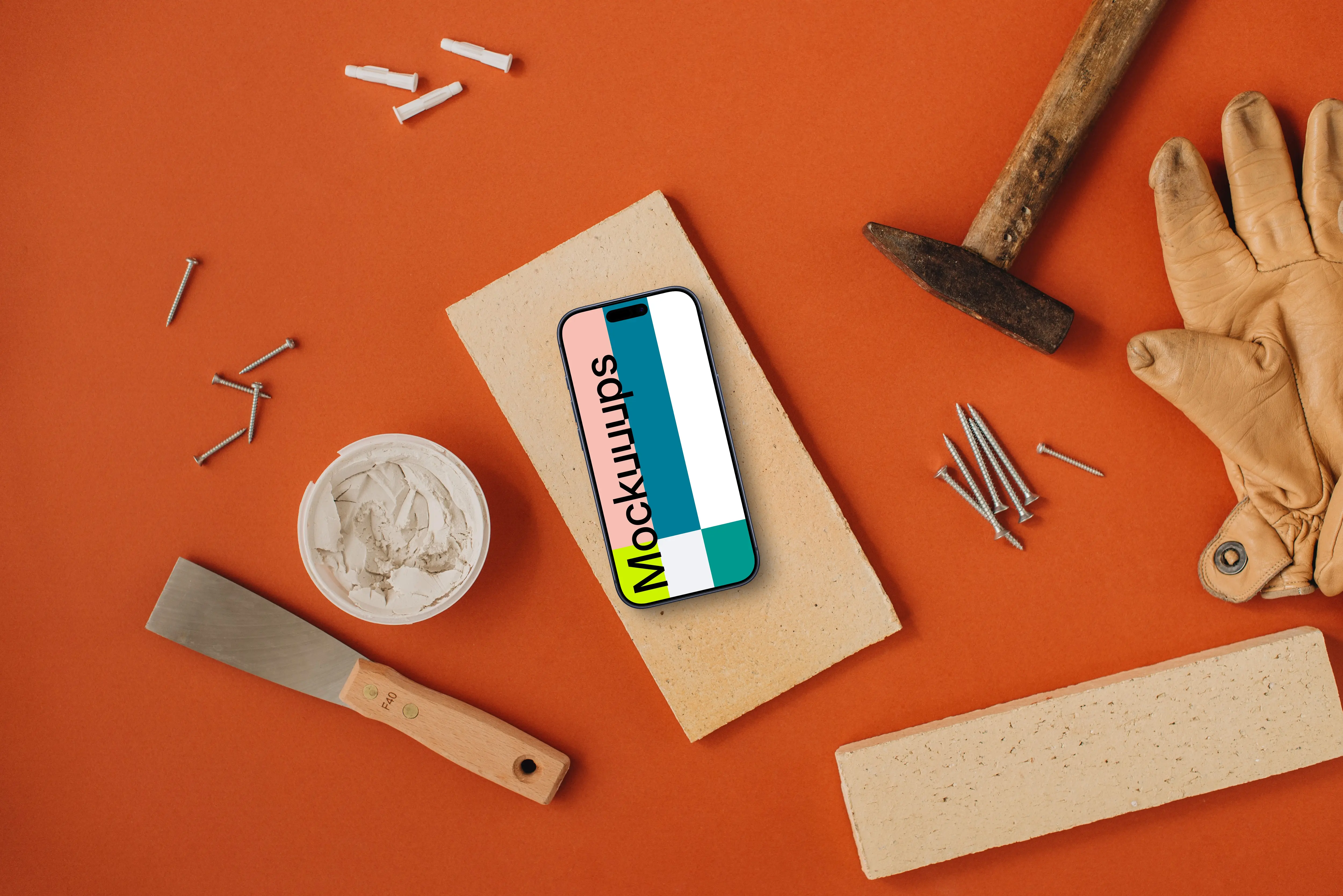 iPhone mockup with workshop tools