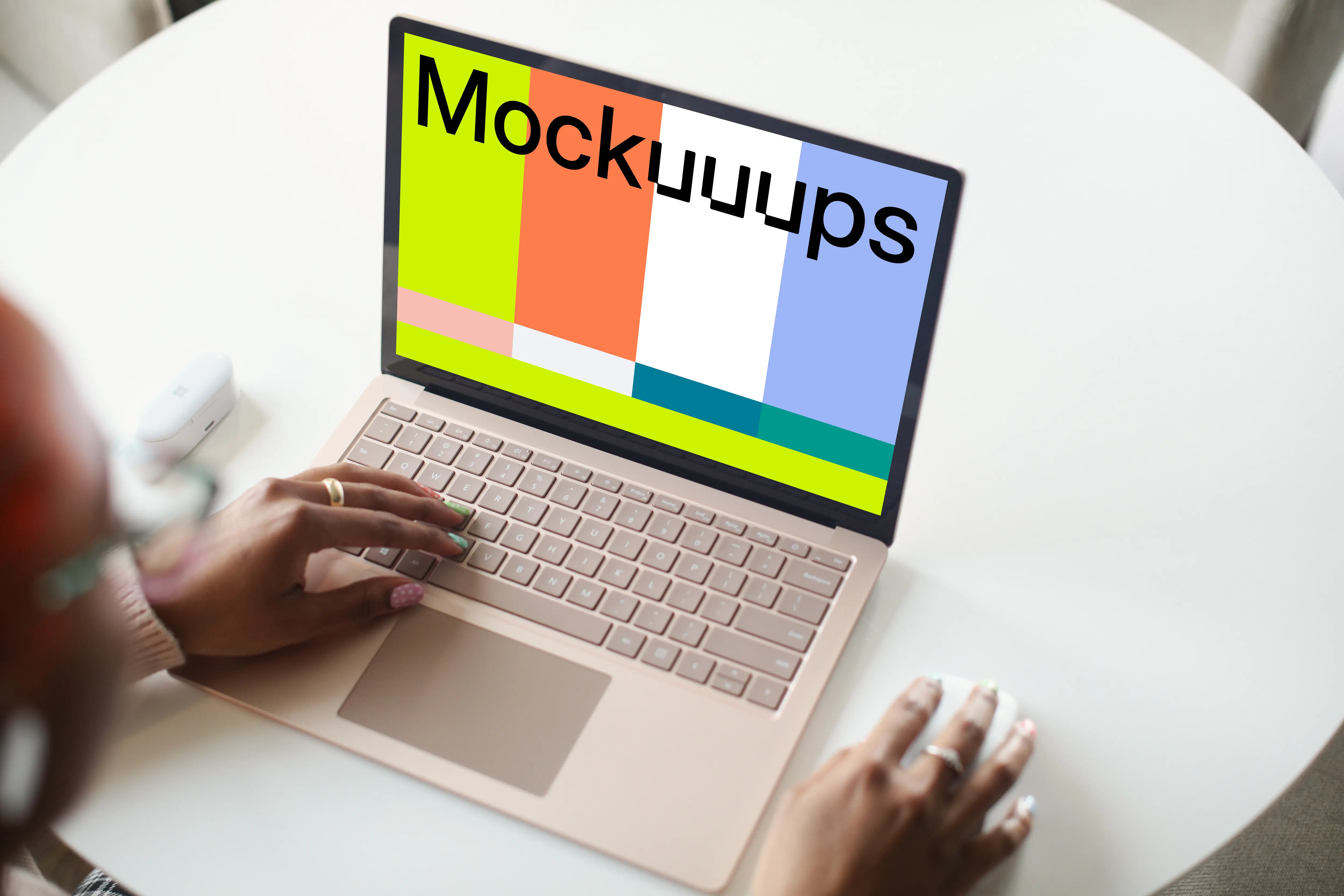 Laptop Mockup of a Young Woman Using a Surface Laptop
