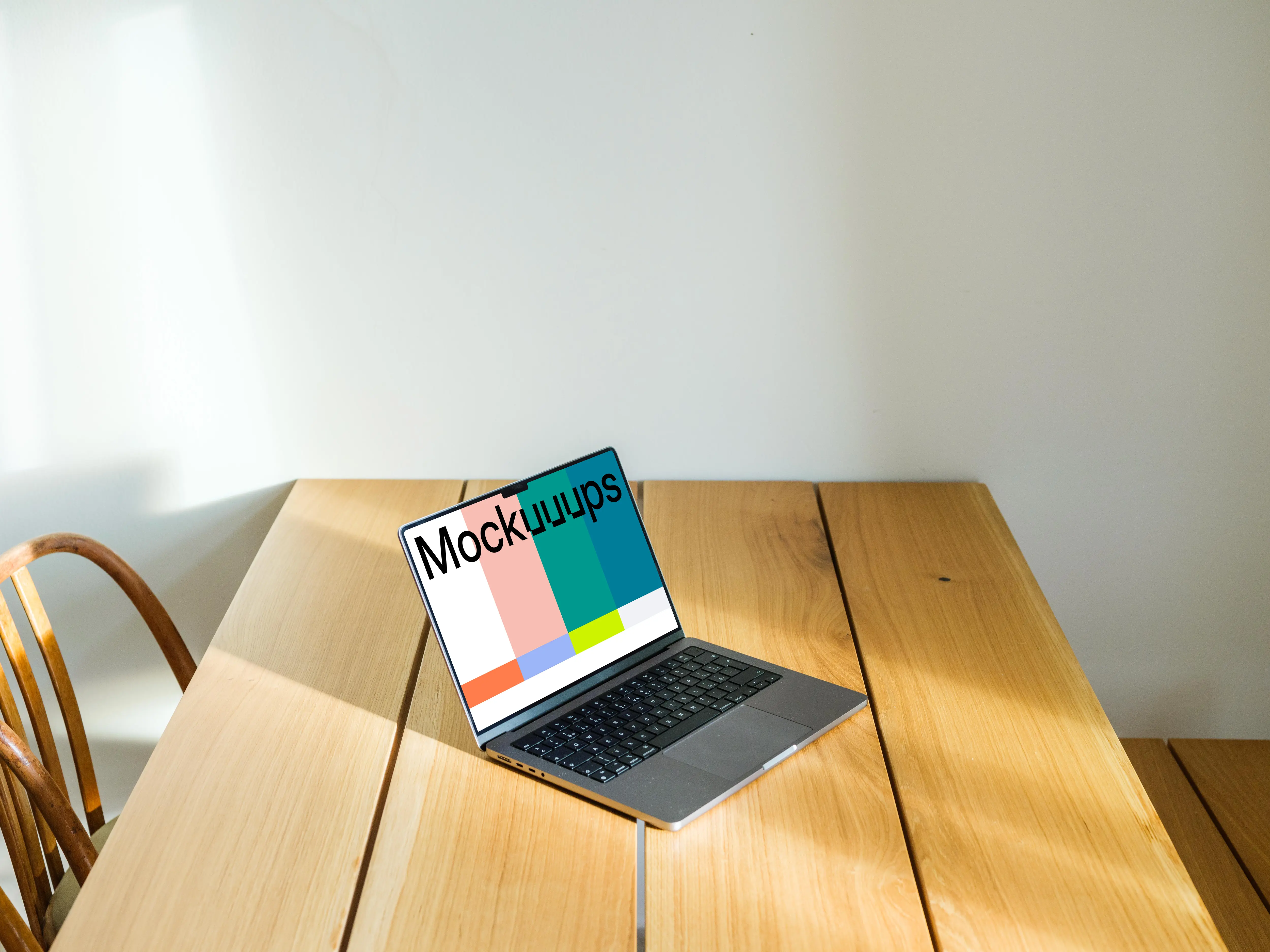 MacBook Pro mockup on a dining table against a white background