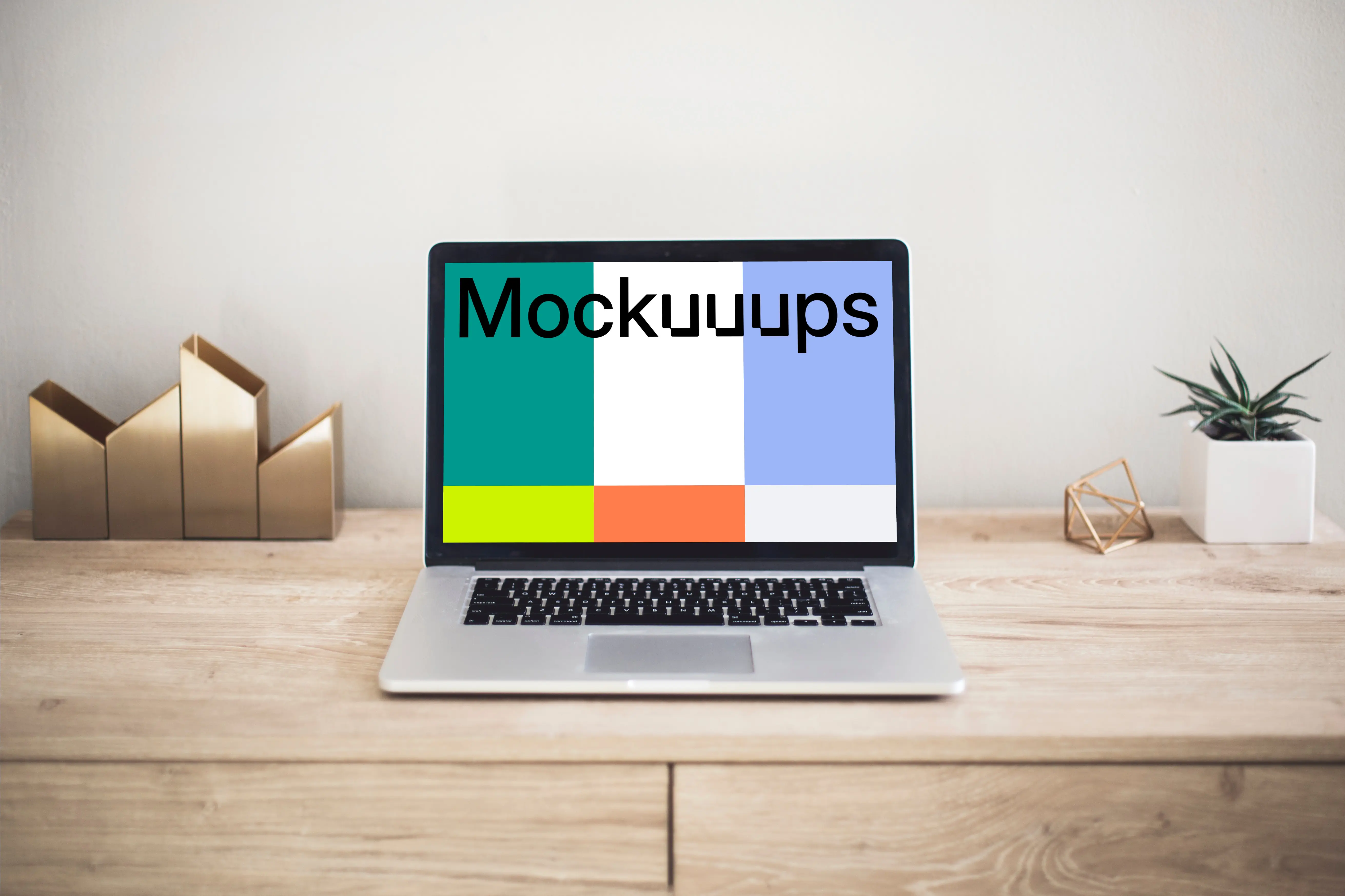 Macbook Pro mockup on wooden closet