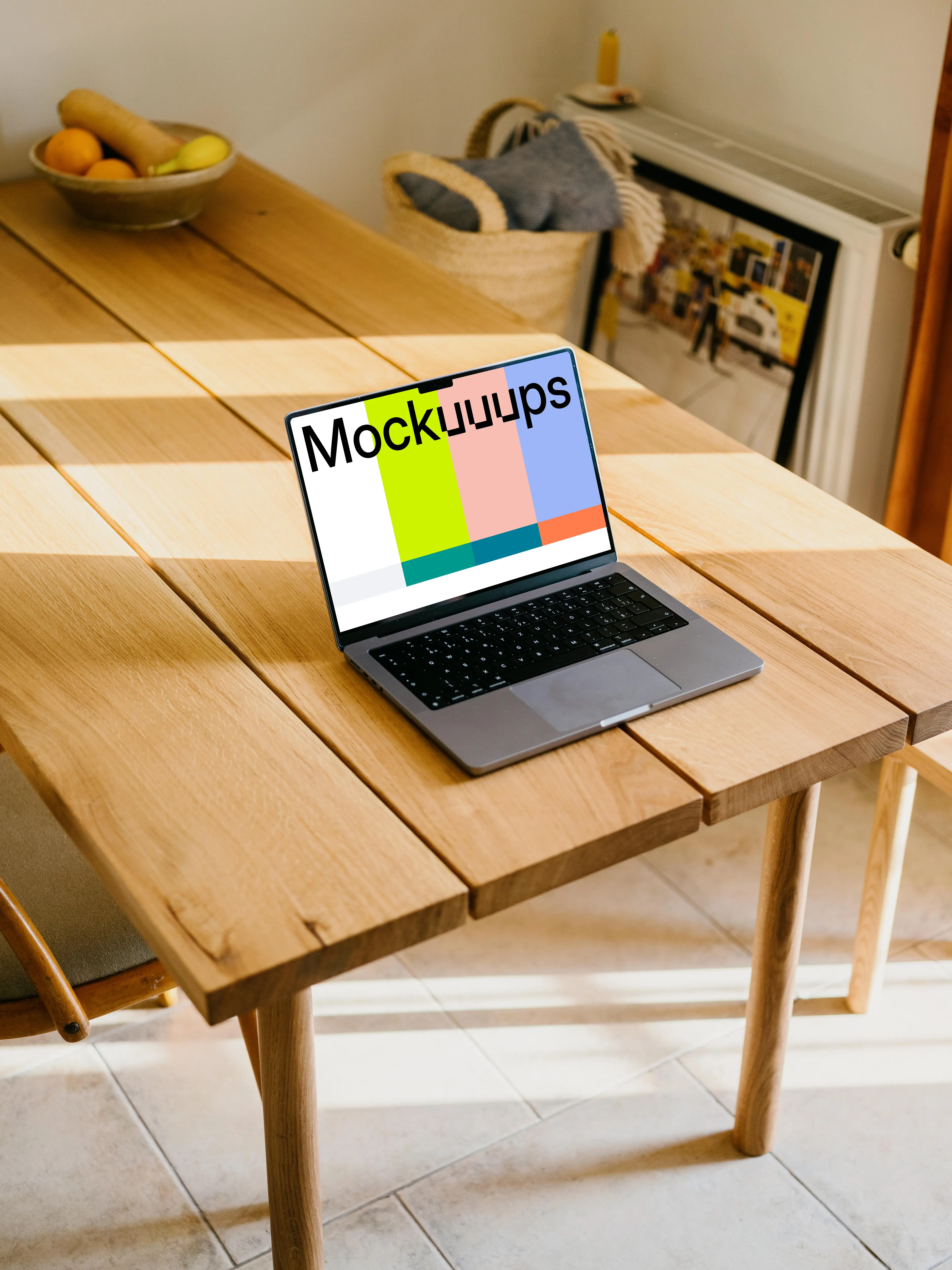 MacBook Pro mockup opened up on a table