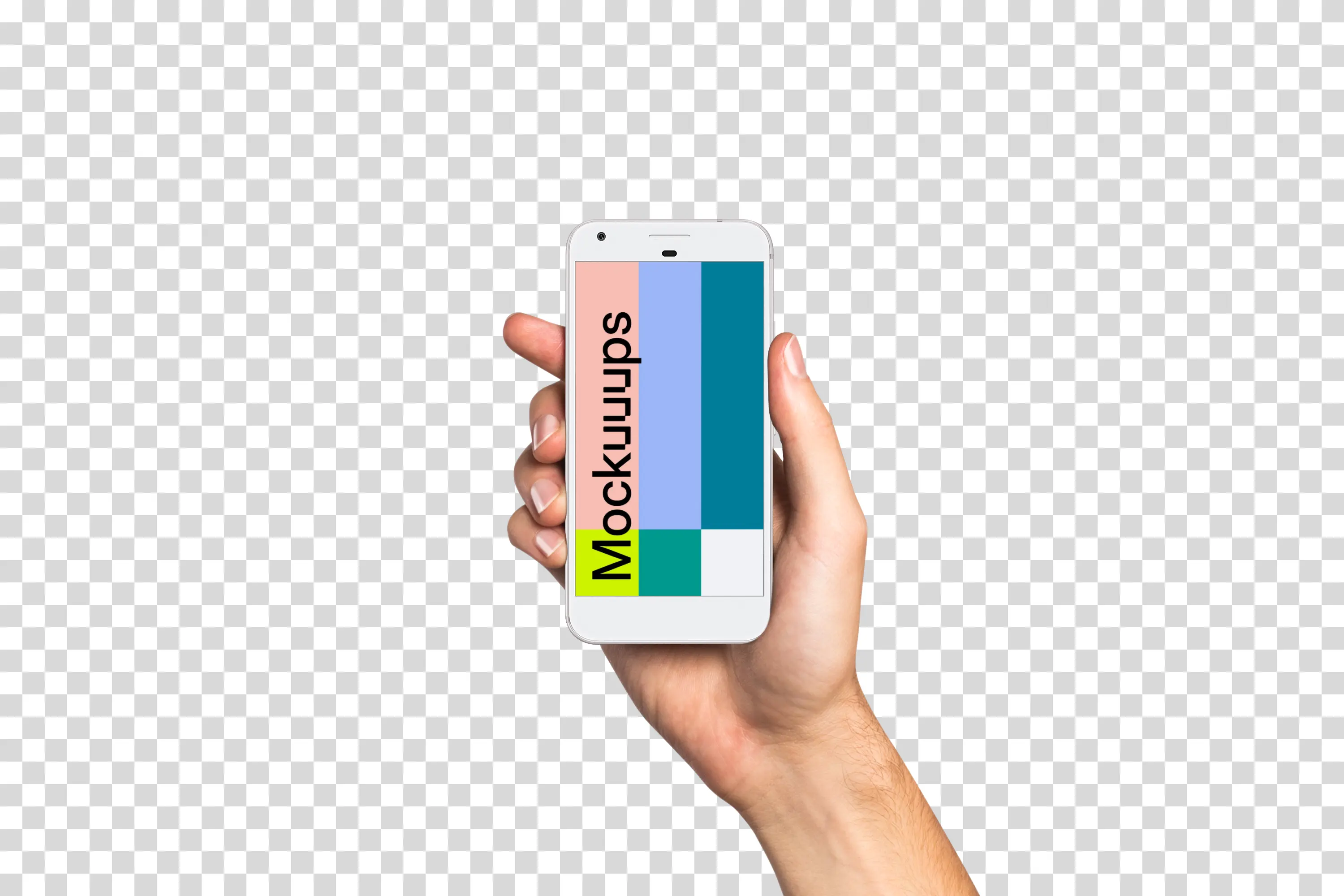 Man holding Google Pixel Quite Silver mockup (White skin)