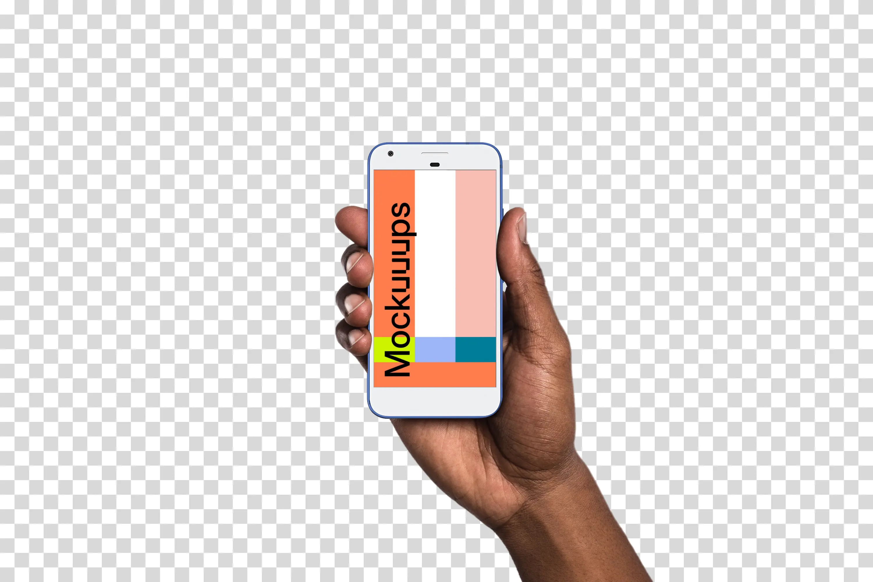 Man holding Google Pixel Really Blue mockup (Black skin)