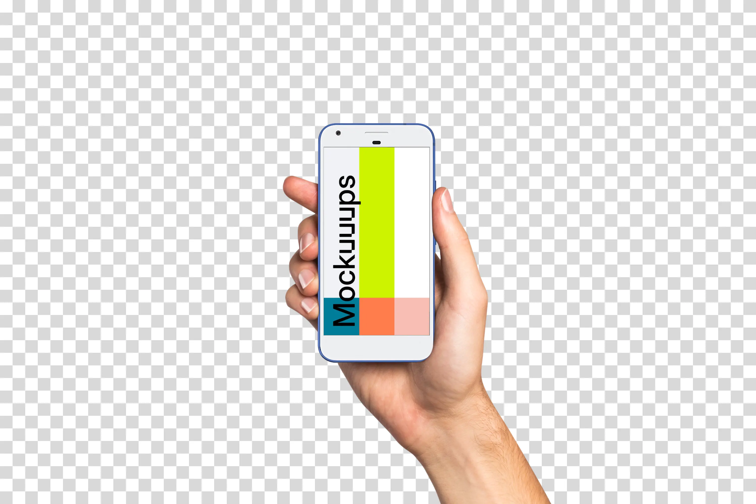 Man holding Google Pixel Really Blue mockup (White skin)