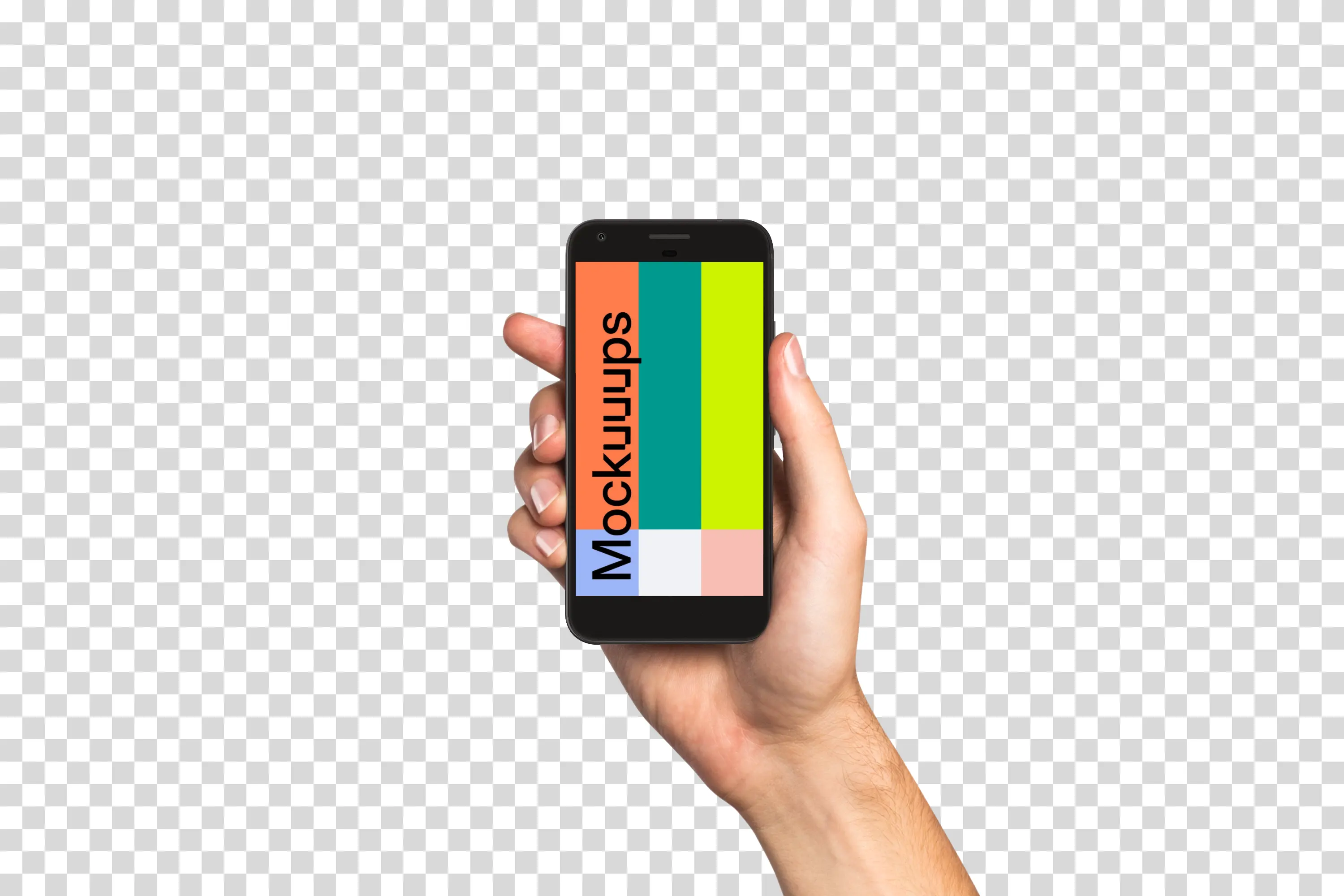 Man holding Google Pixel Very Black mockup (White skin)