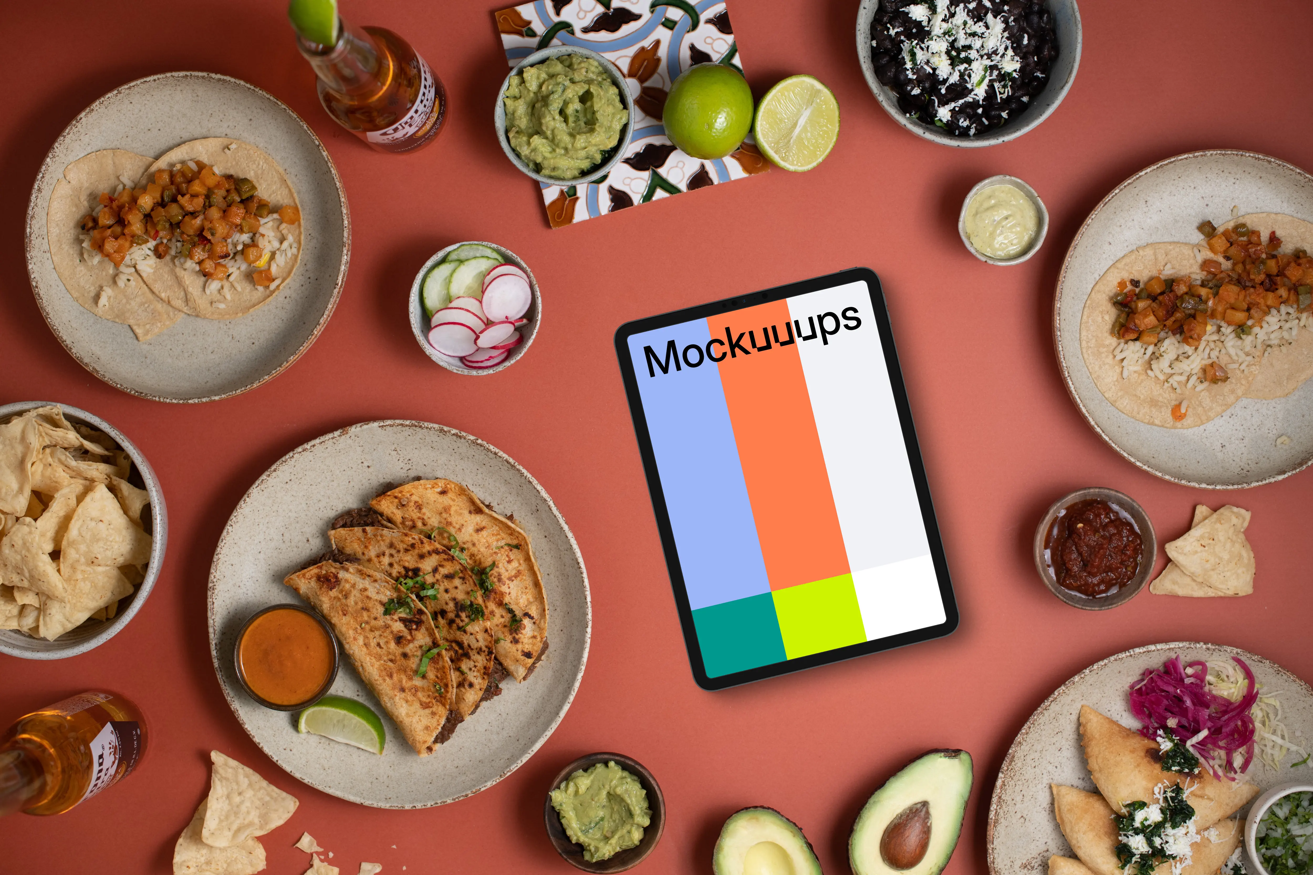 Mexican food around tablet mockup