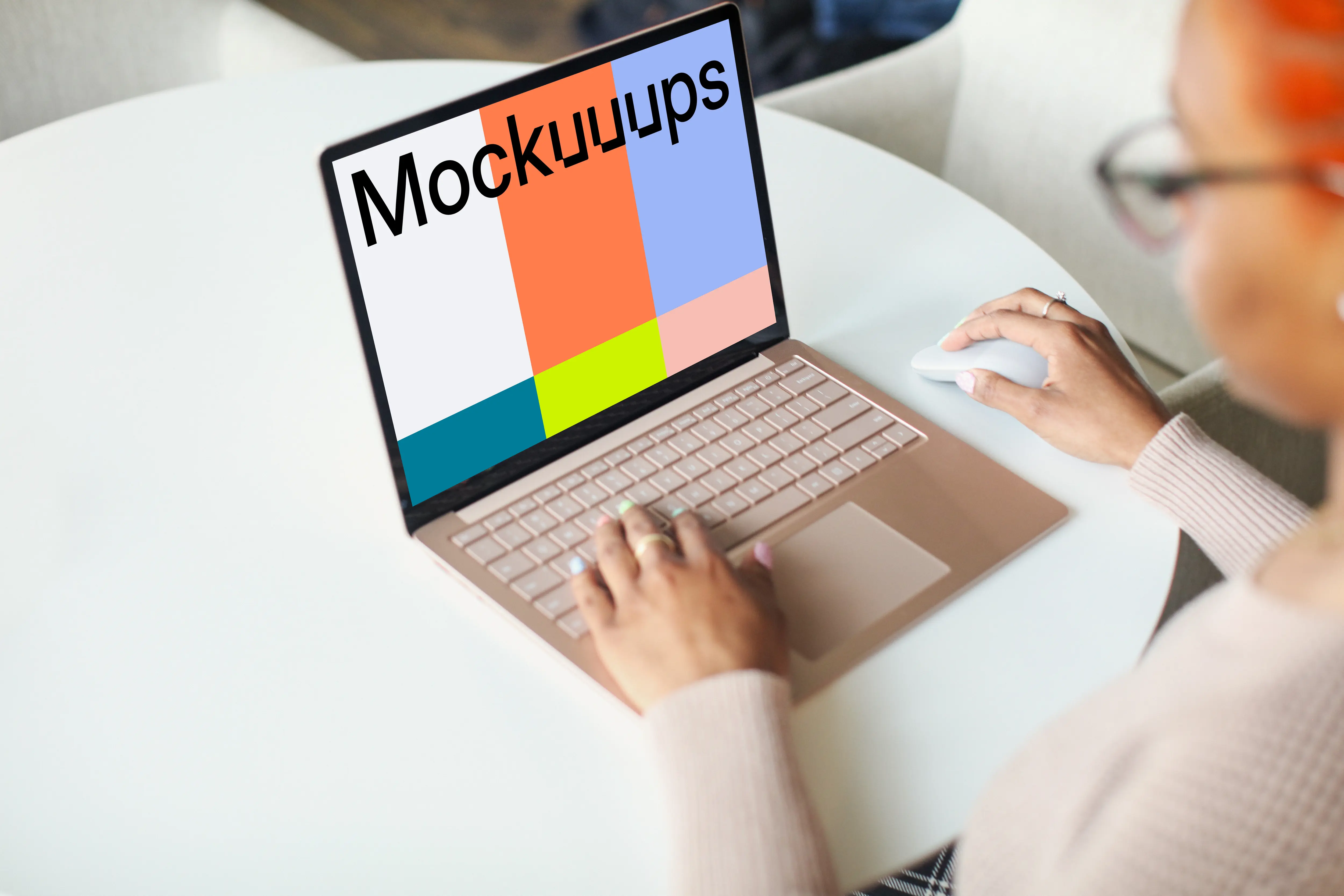 Mockup of a Woman Using Windows Laptop