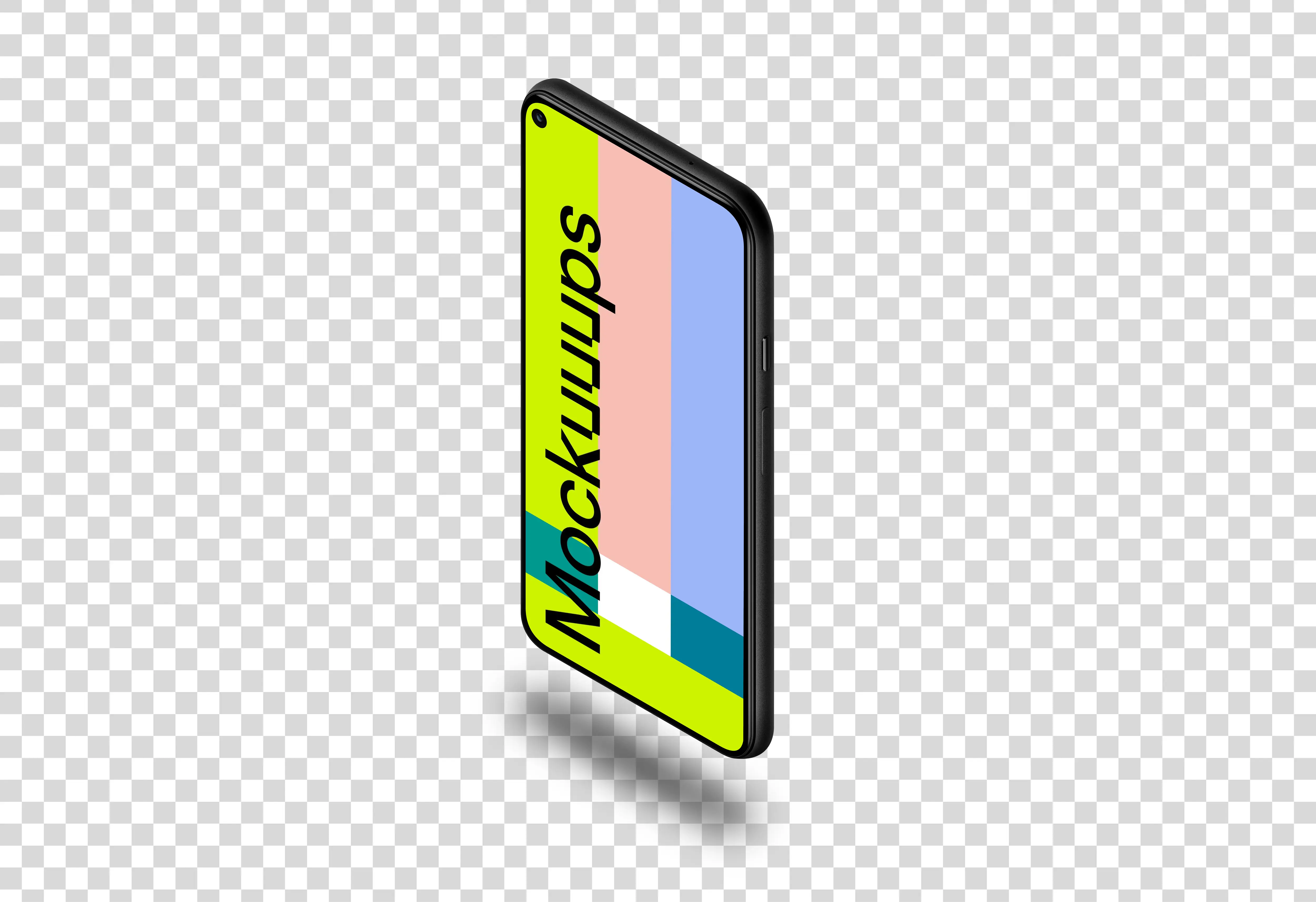 Google Pixel 5 Mockup (Isometric Stand Right - Floating Shadow)