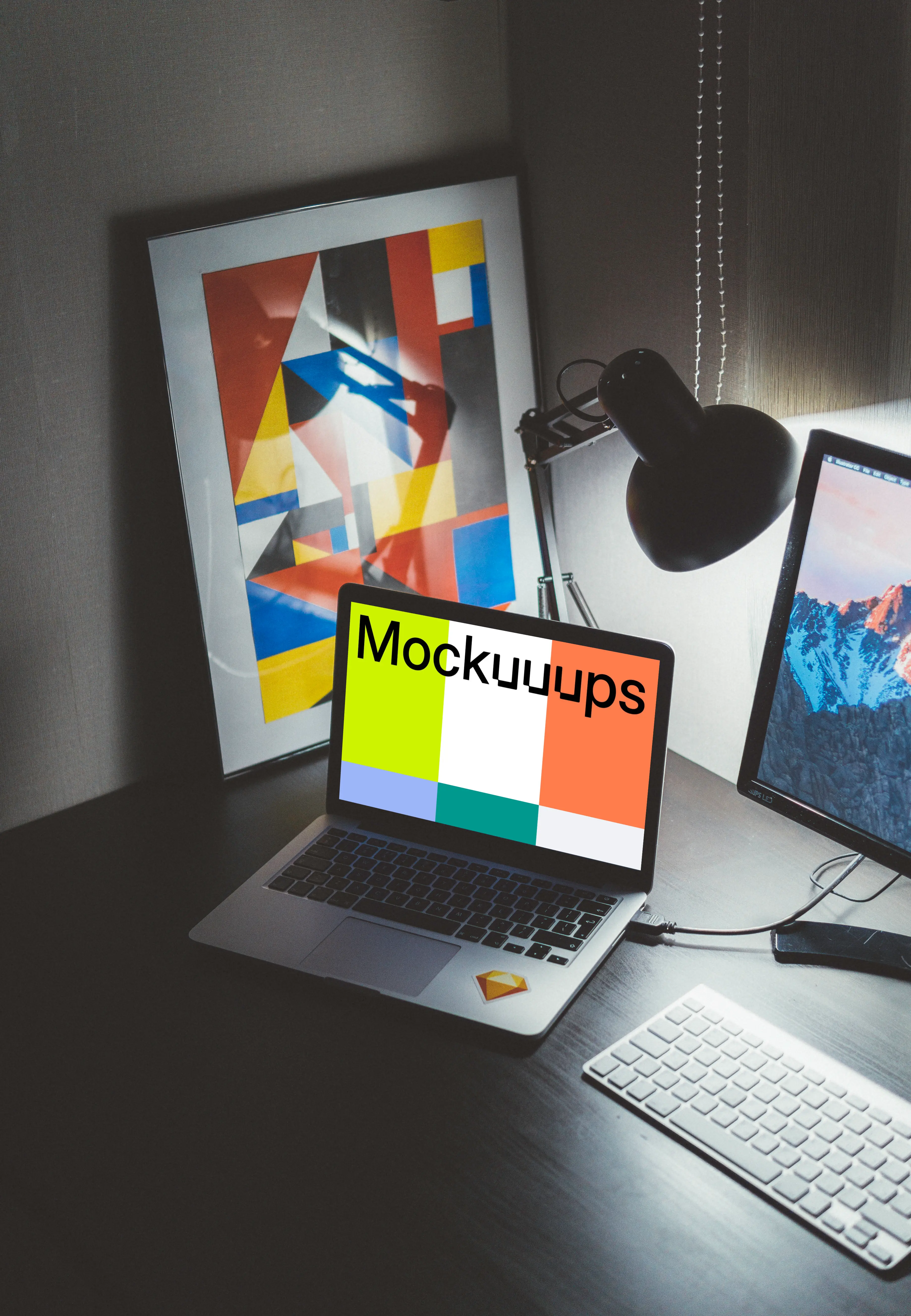 Night mockup of MacBook connected to an external screen