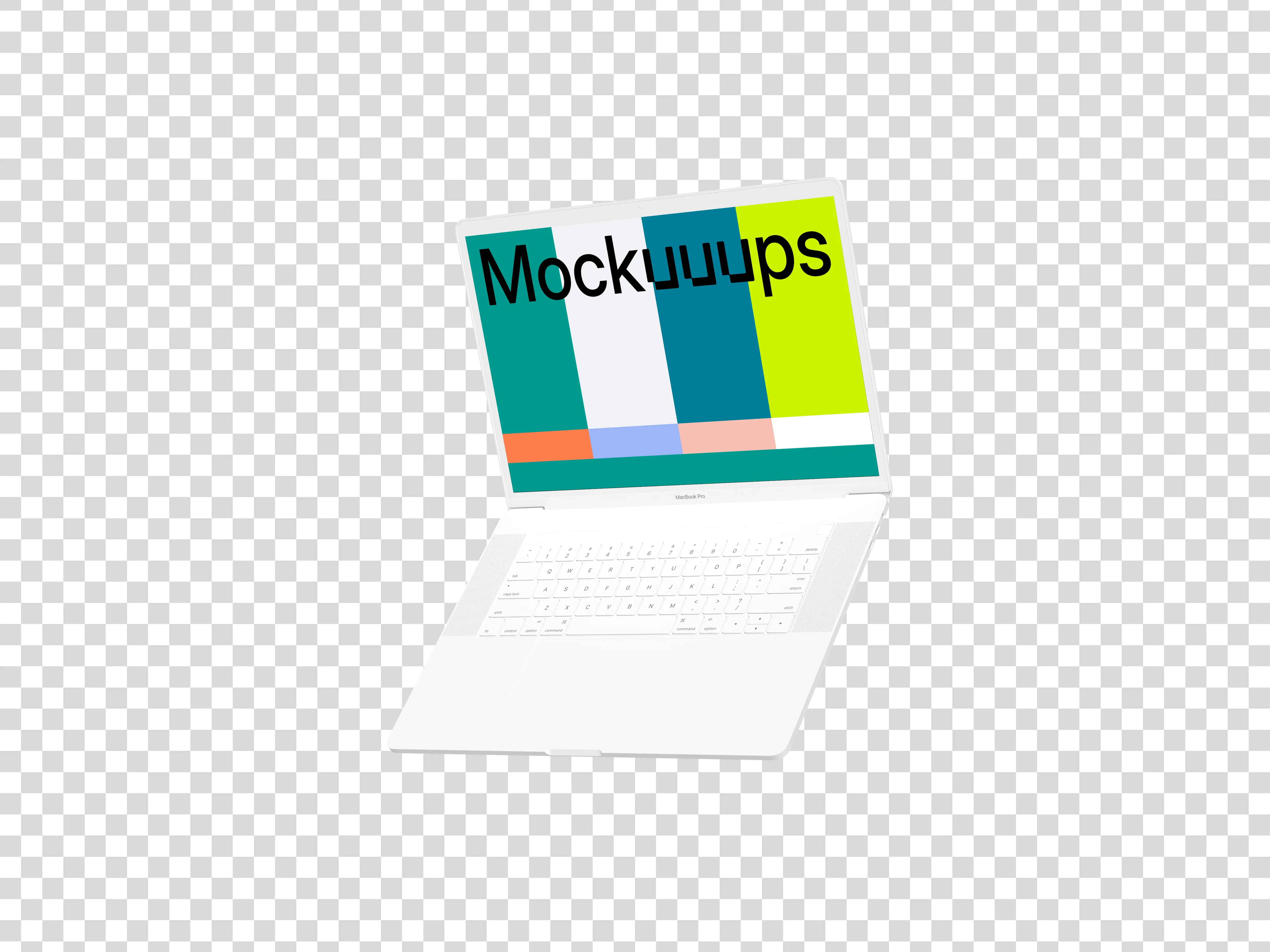 Opened Macbook Pro mockup (Clay White) floating to the right