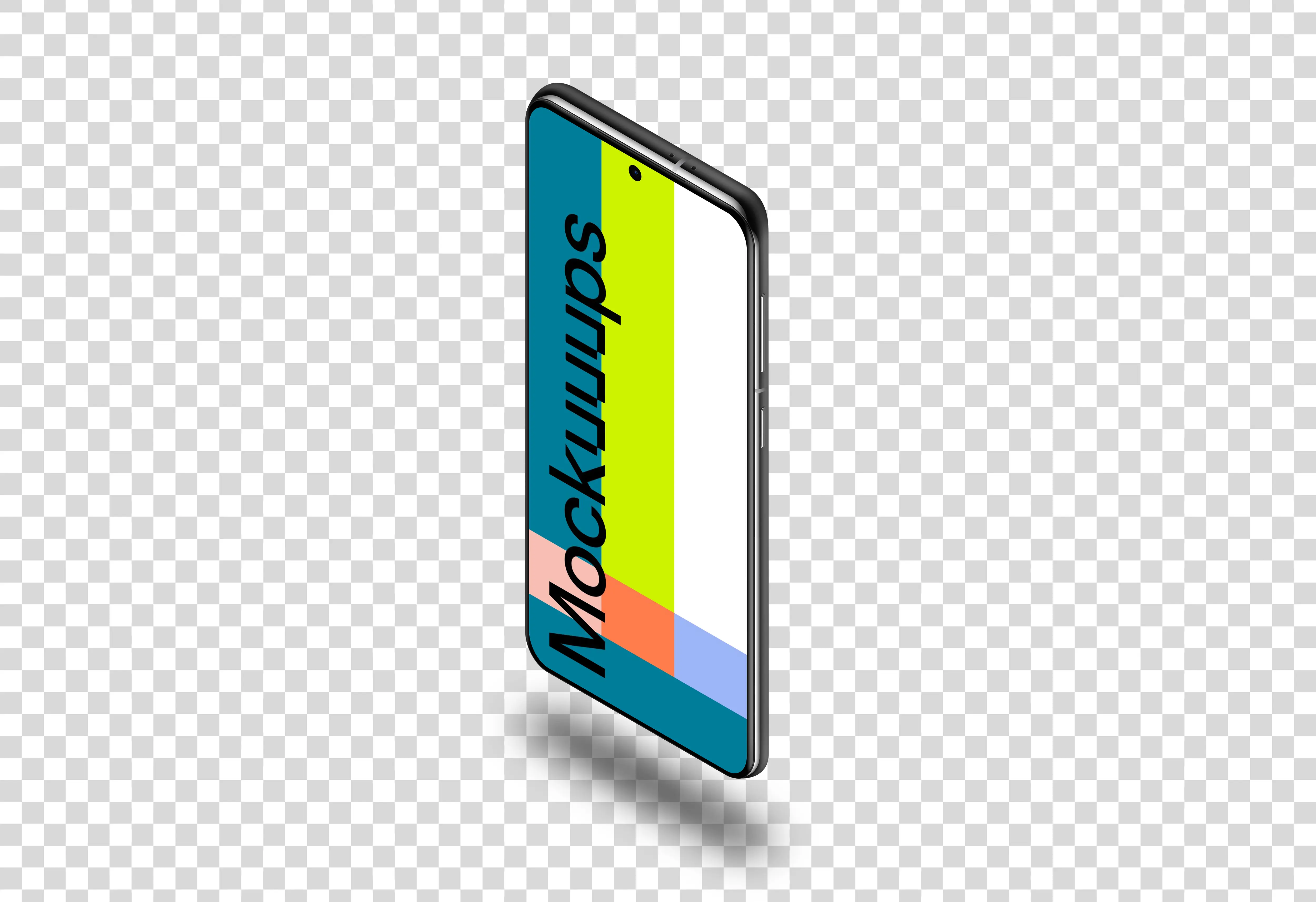 Samsung Galaxy S21 Mockup (Isometric Stand Right - Floating Shadow)