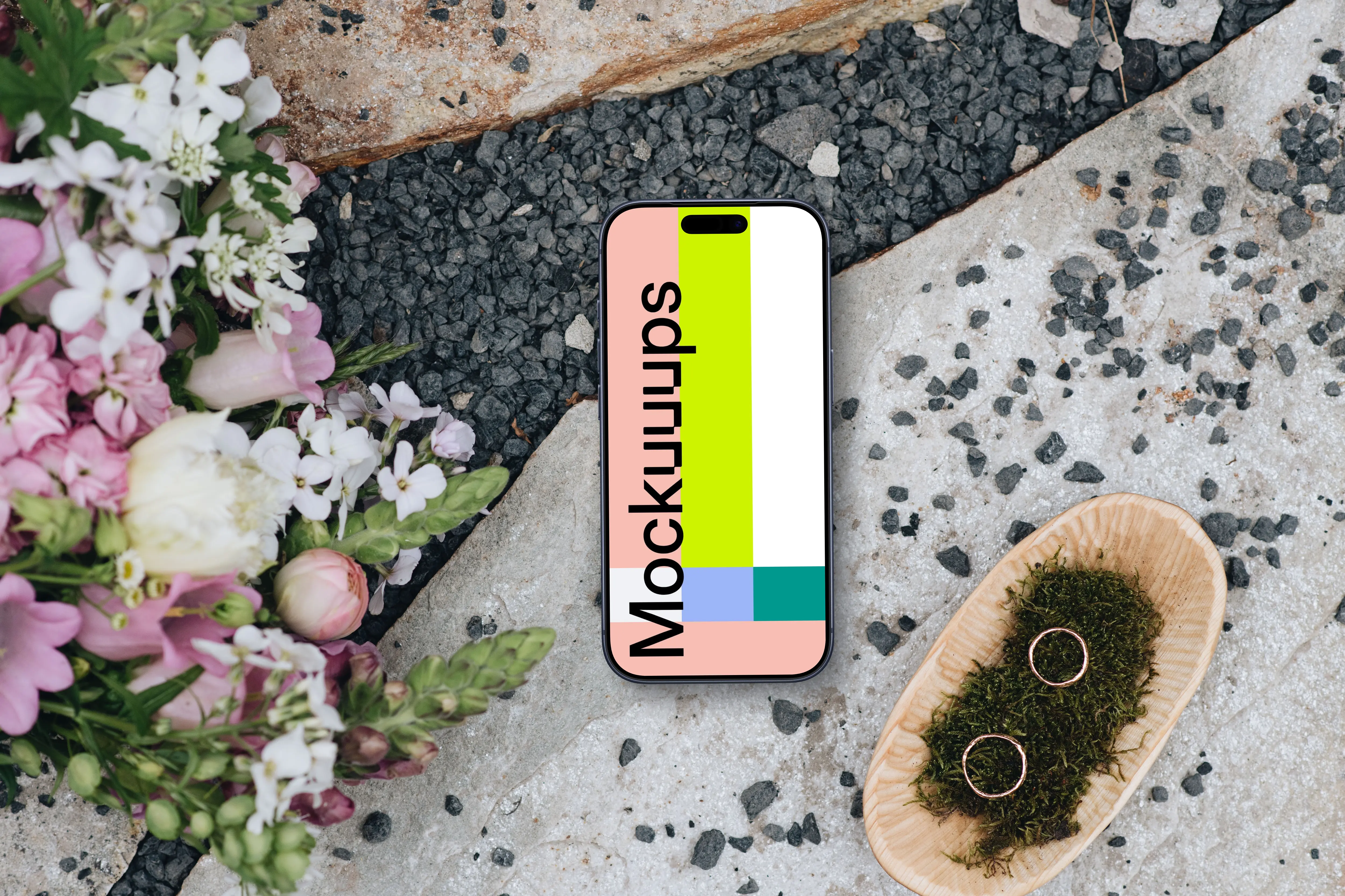 Phone mockup with wedding arrangements