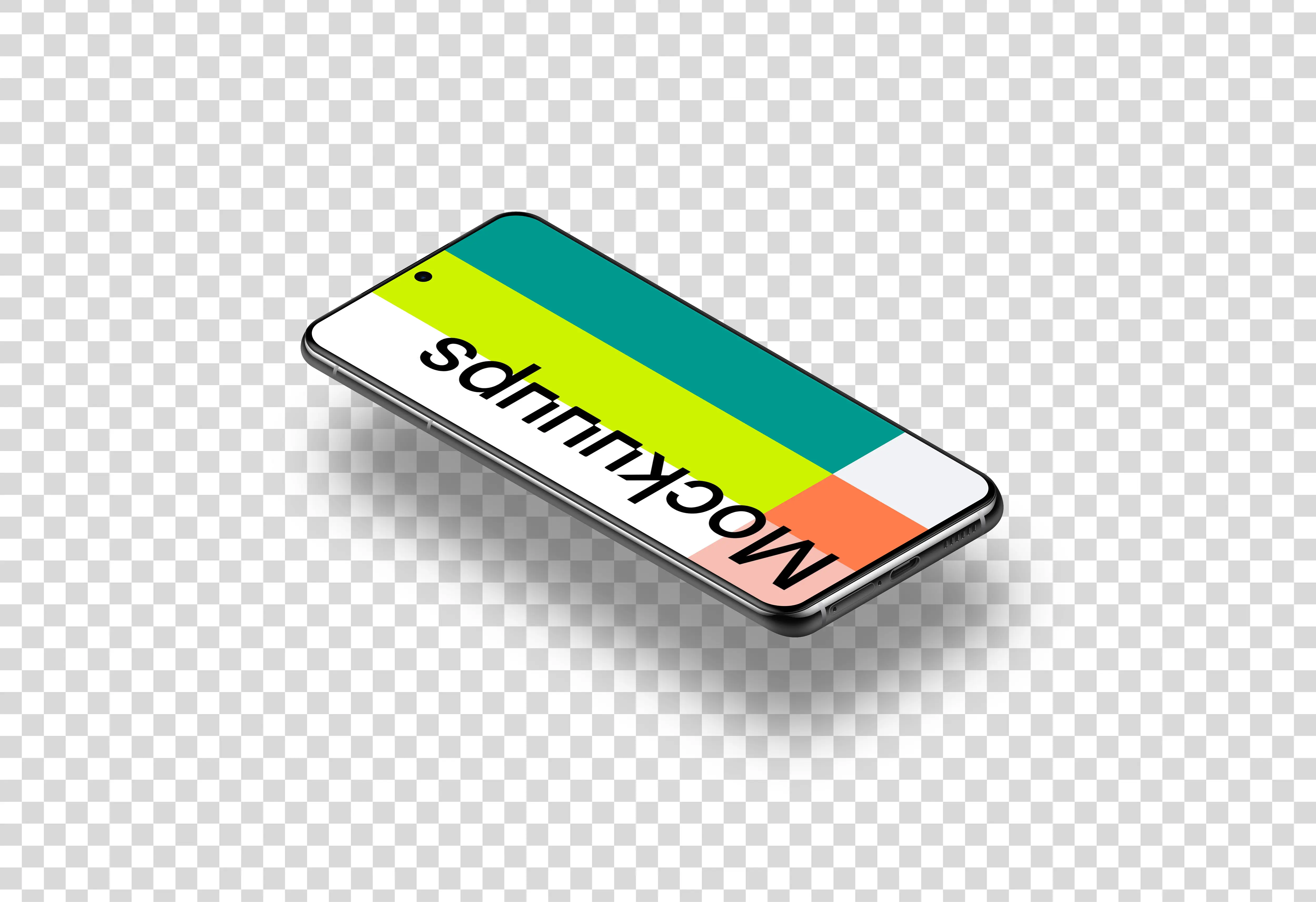 Samsung Galaxy S21 Mockup (Isometric Floor Left - Floating Shadow)
