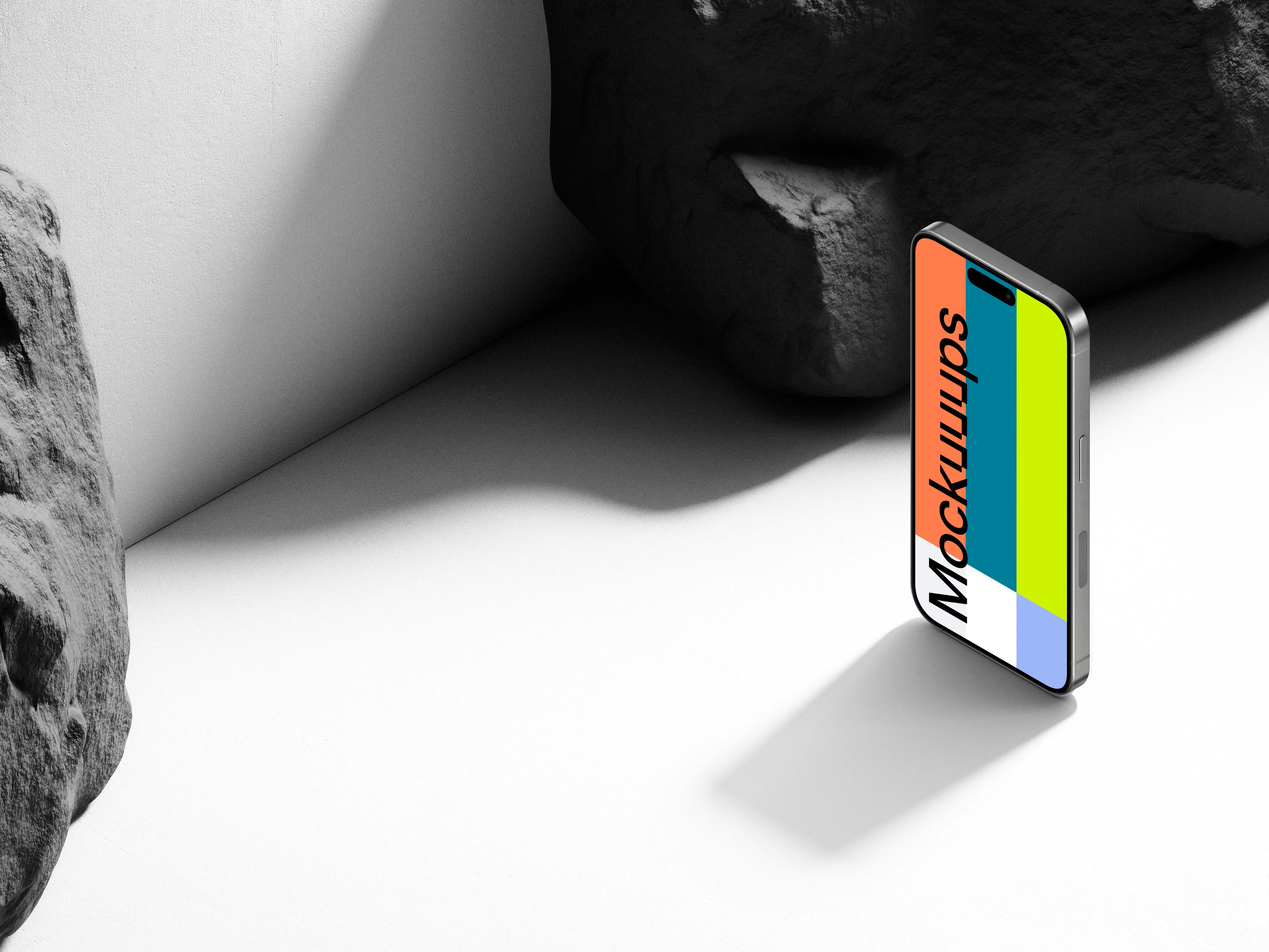 Rock Isometric iPhone 15 Pro Mockup