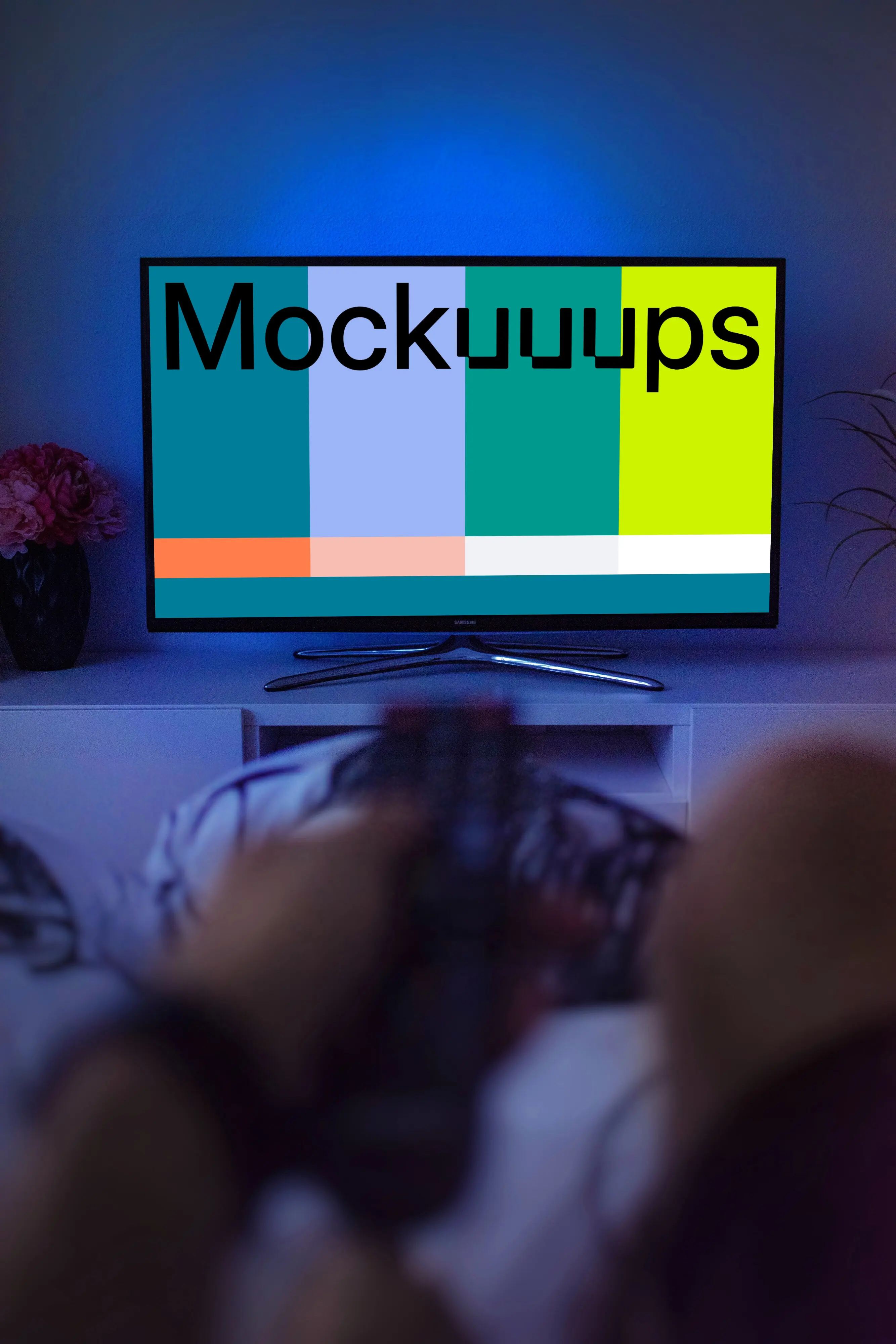 Smart television mockup in a dark room 