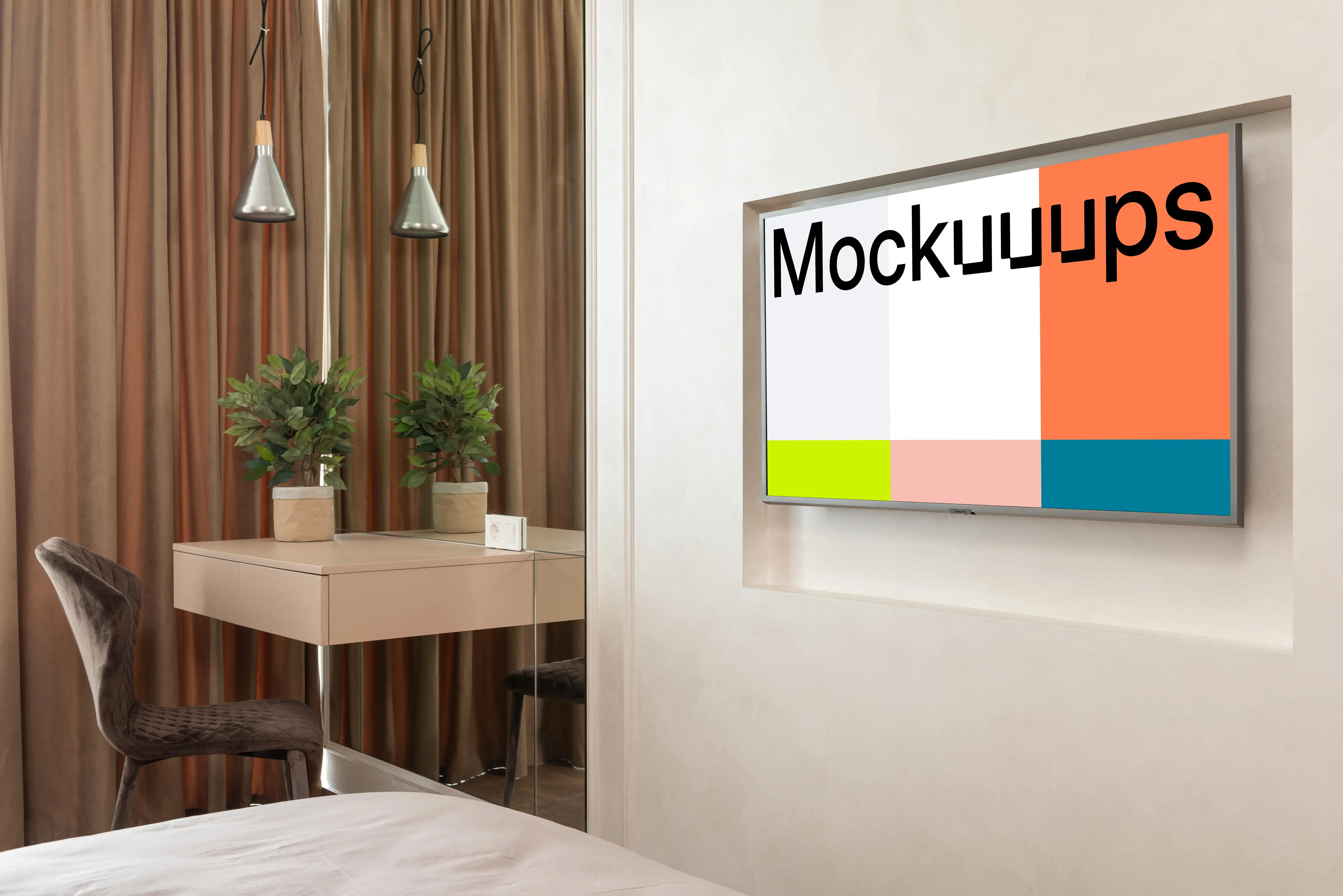Smart television mockup on a modern apartment wall