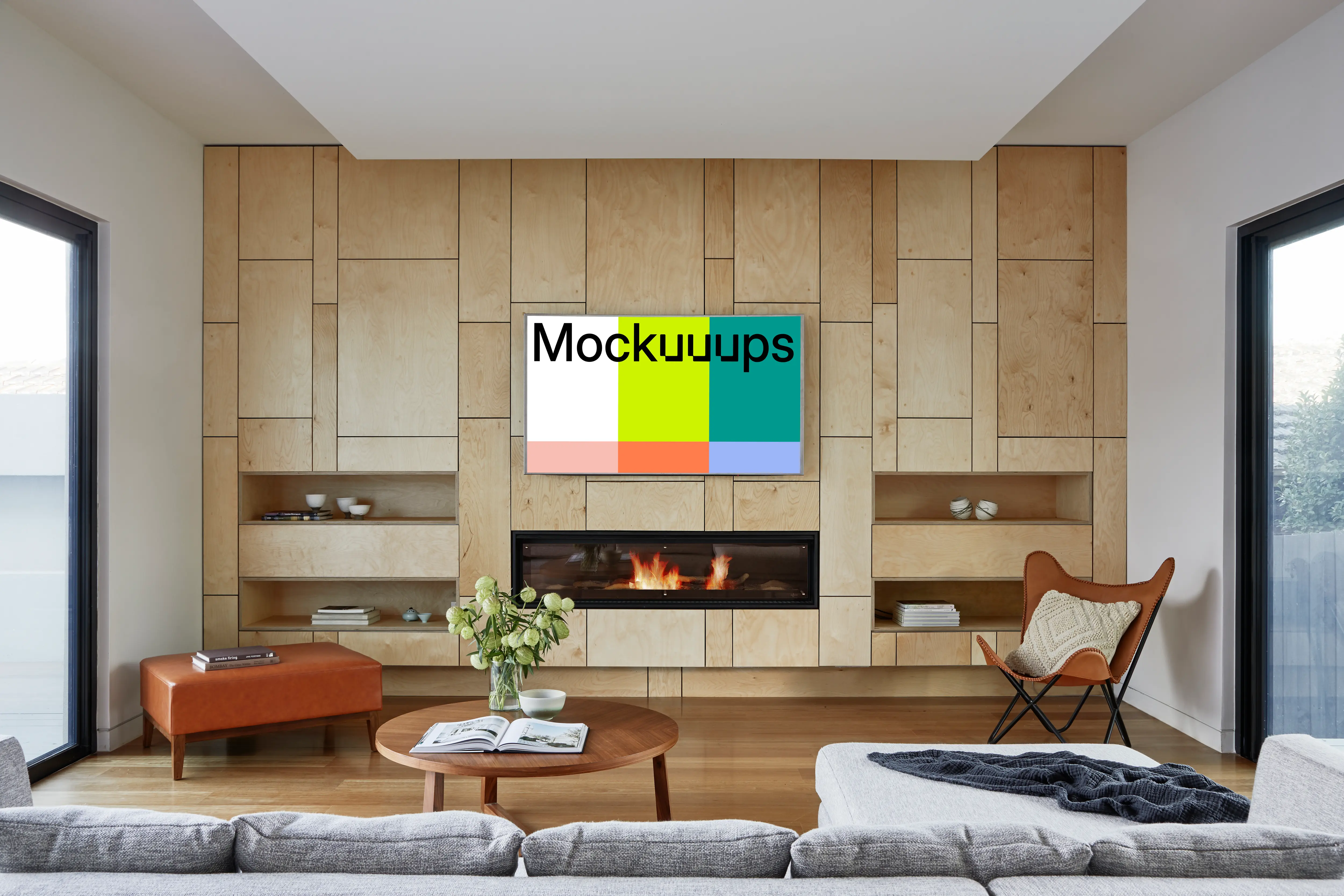 Smart TV mockup in a well-lit living room