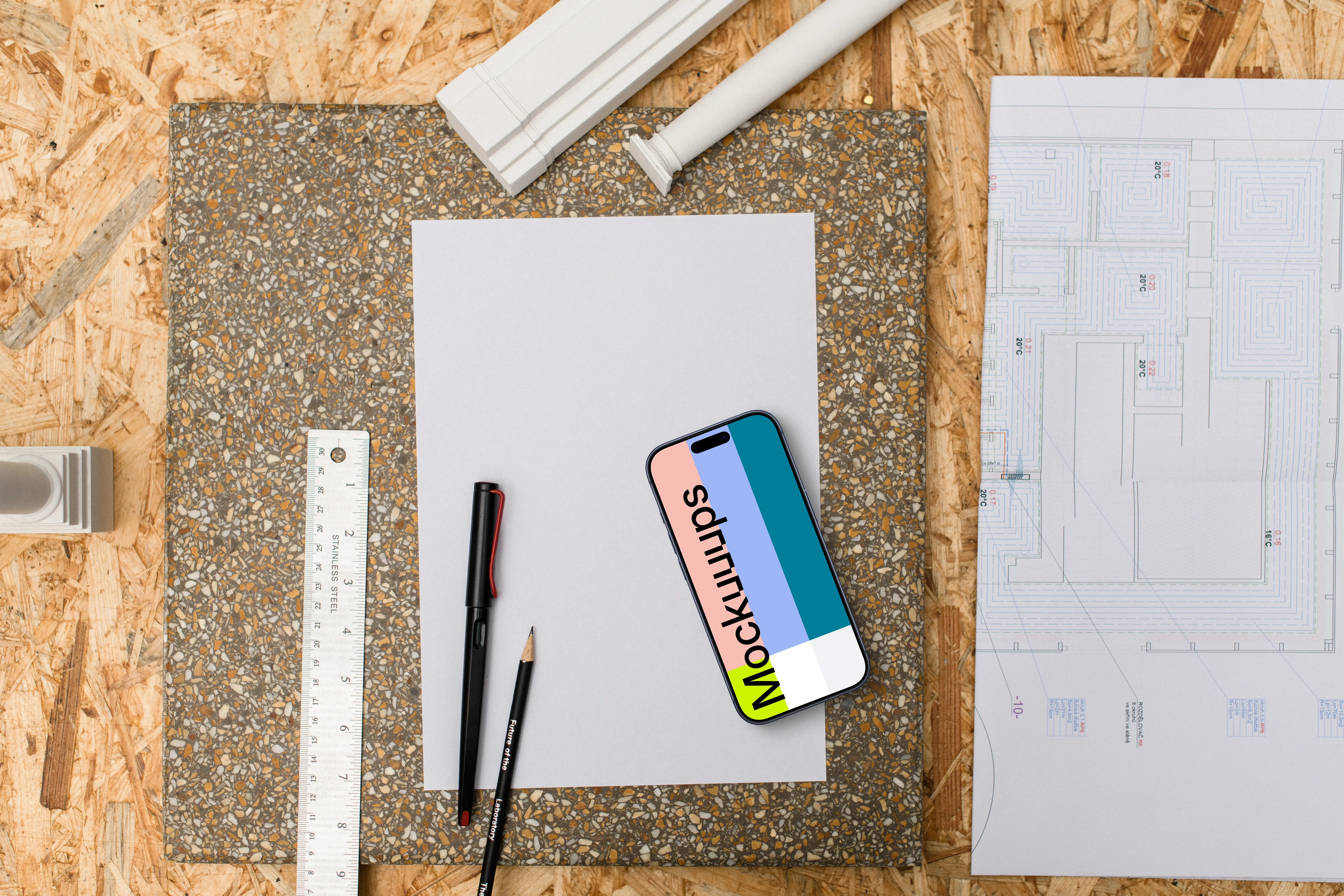 Smartphone mockup at construction planning station