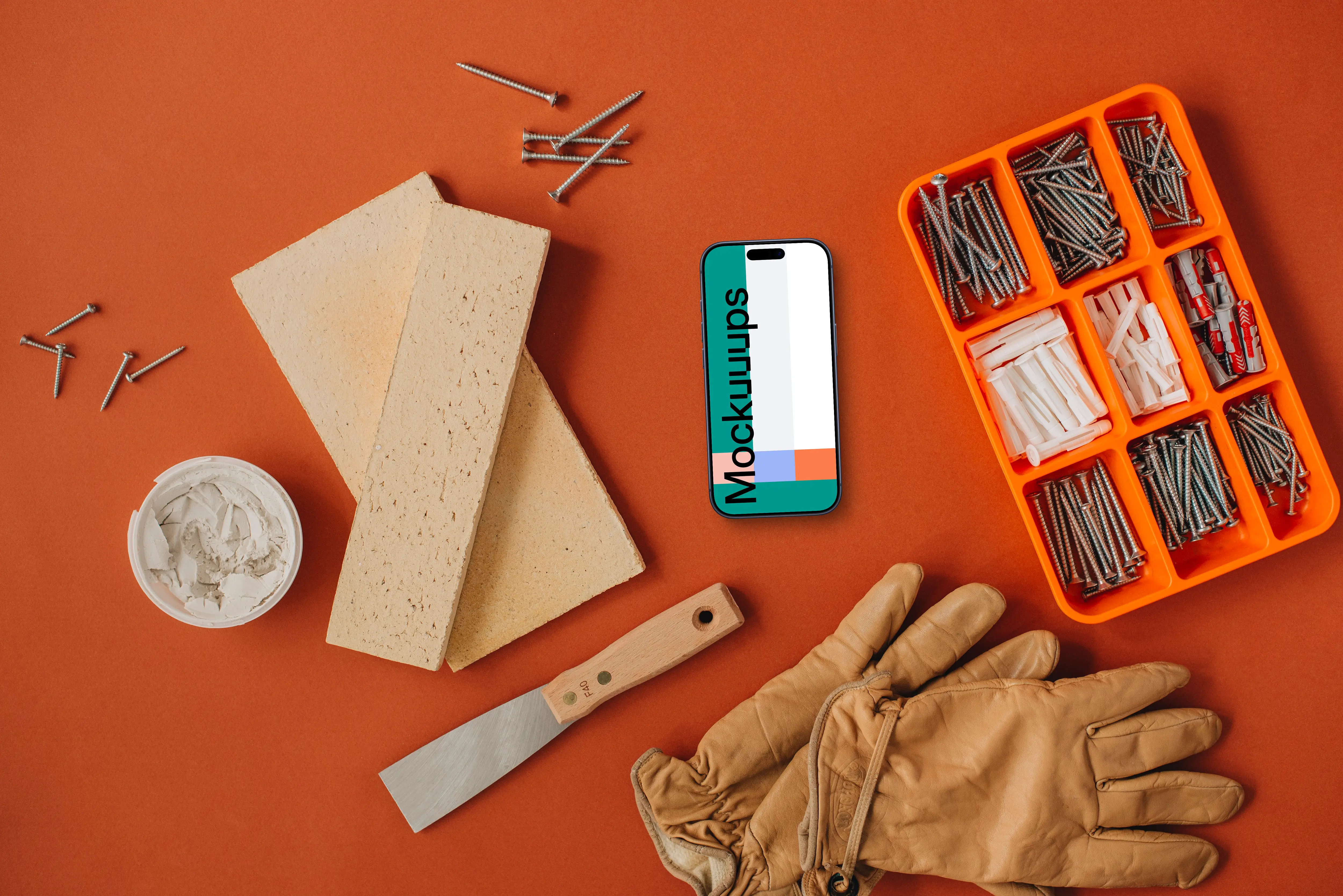 Smartphone mockup with workshop essential tools