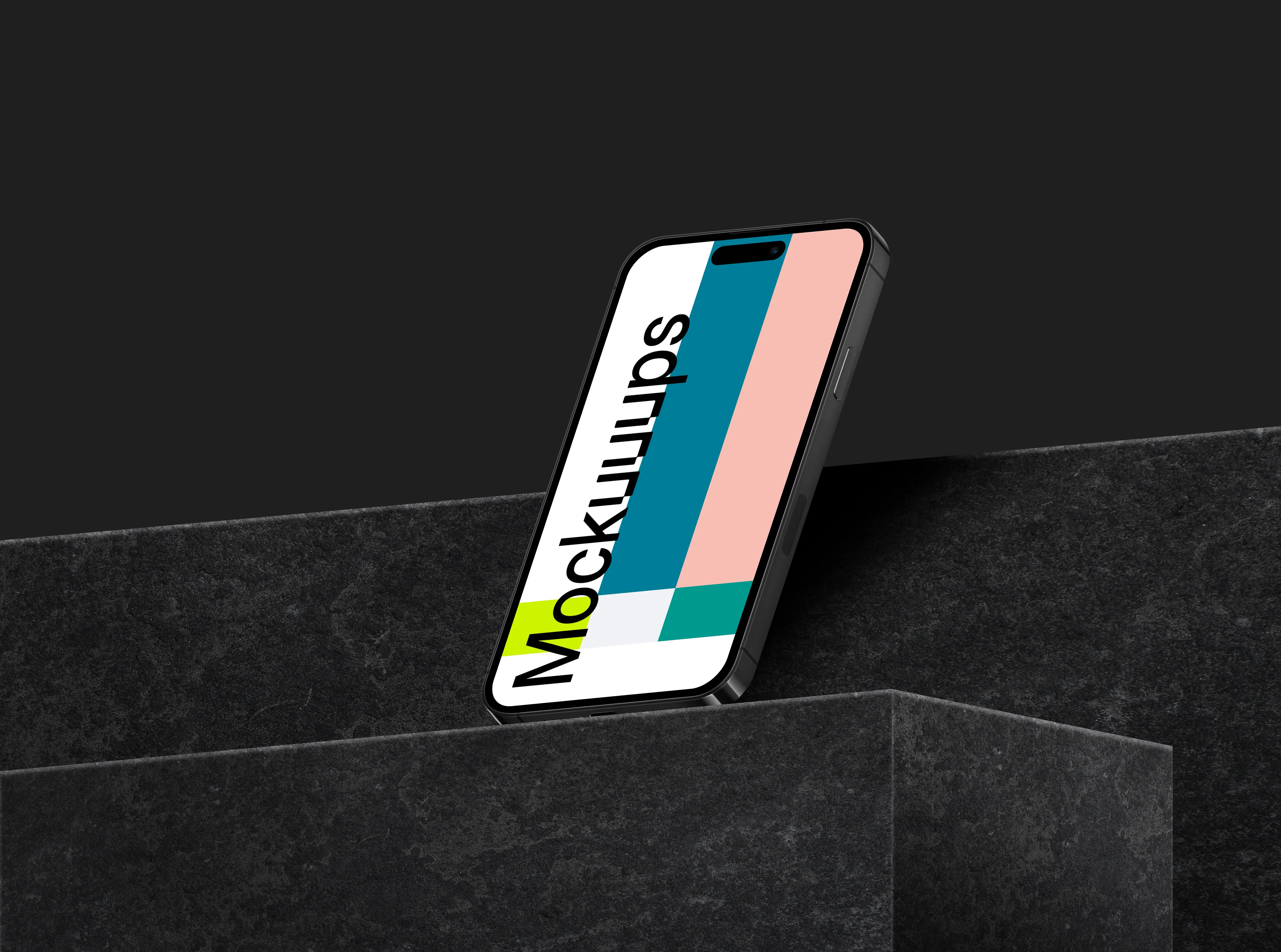 Standing smartphone mockup on marble block - Right View