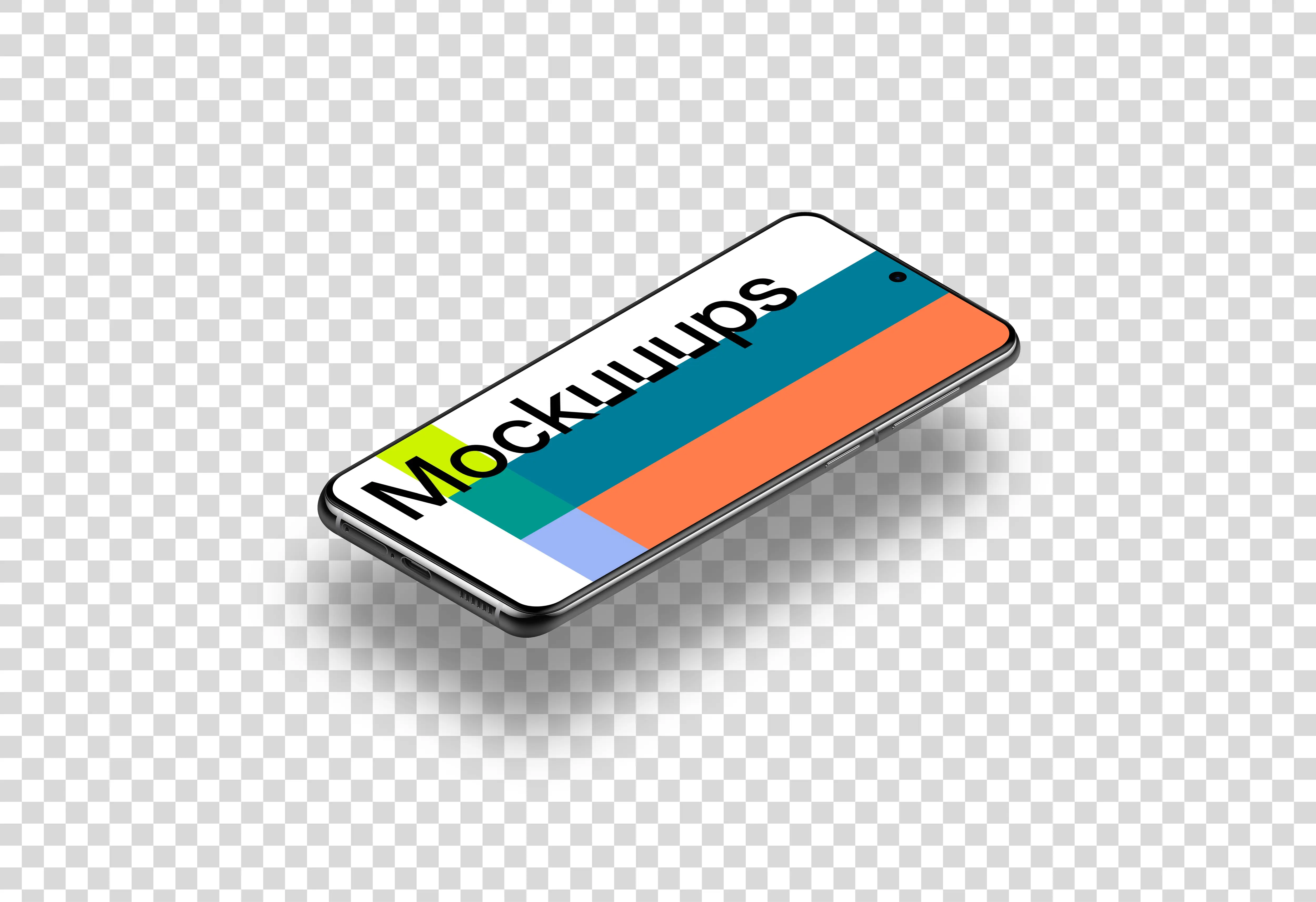 Samsung Galaxy S21 Mockup (Isometric Floor Right - Floating Shadow)