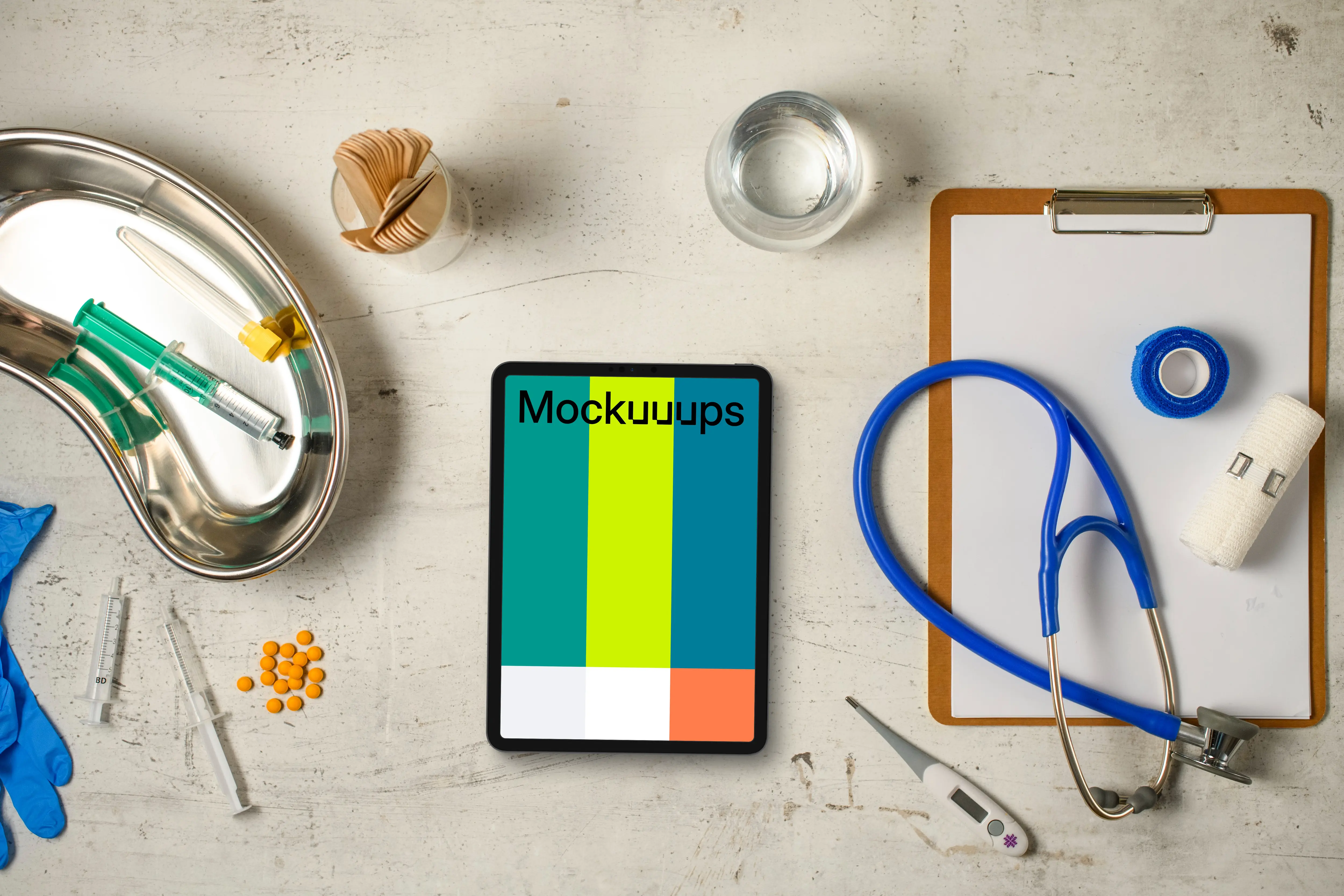 Tablet mockup in modern medical environment