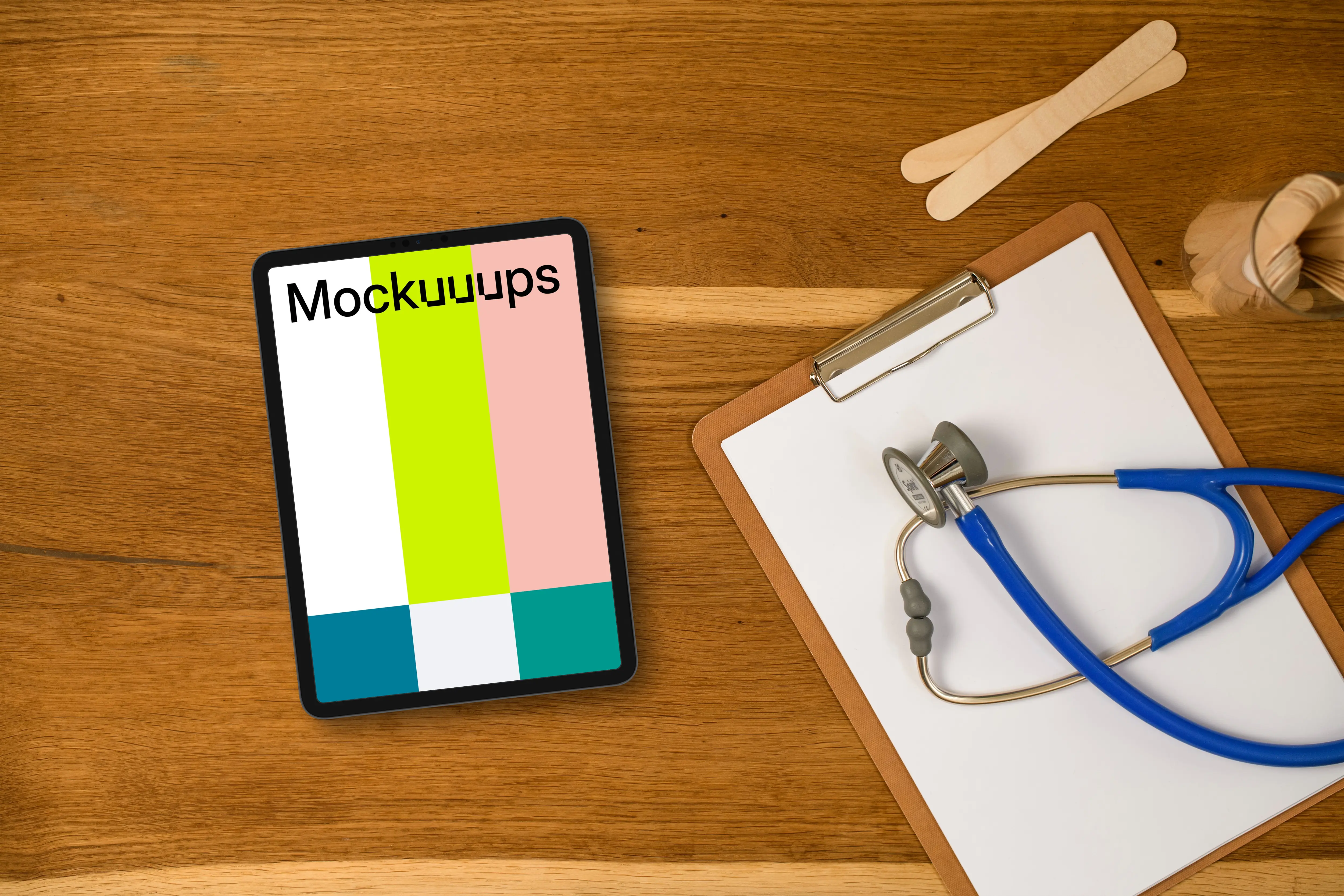 Tablet mockup on the doctor’s table