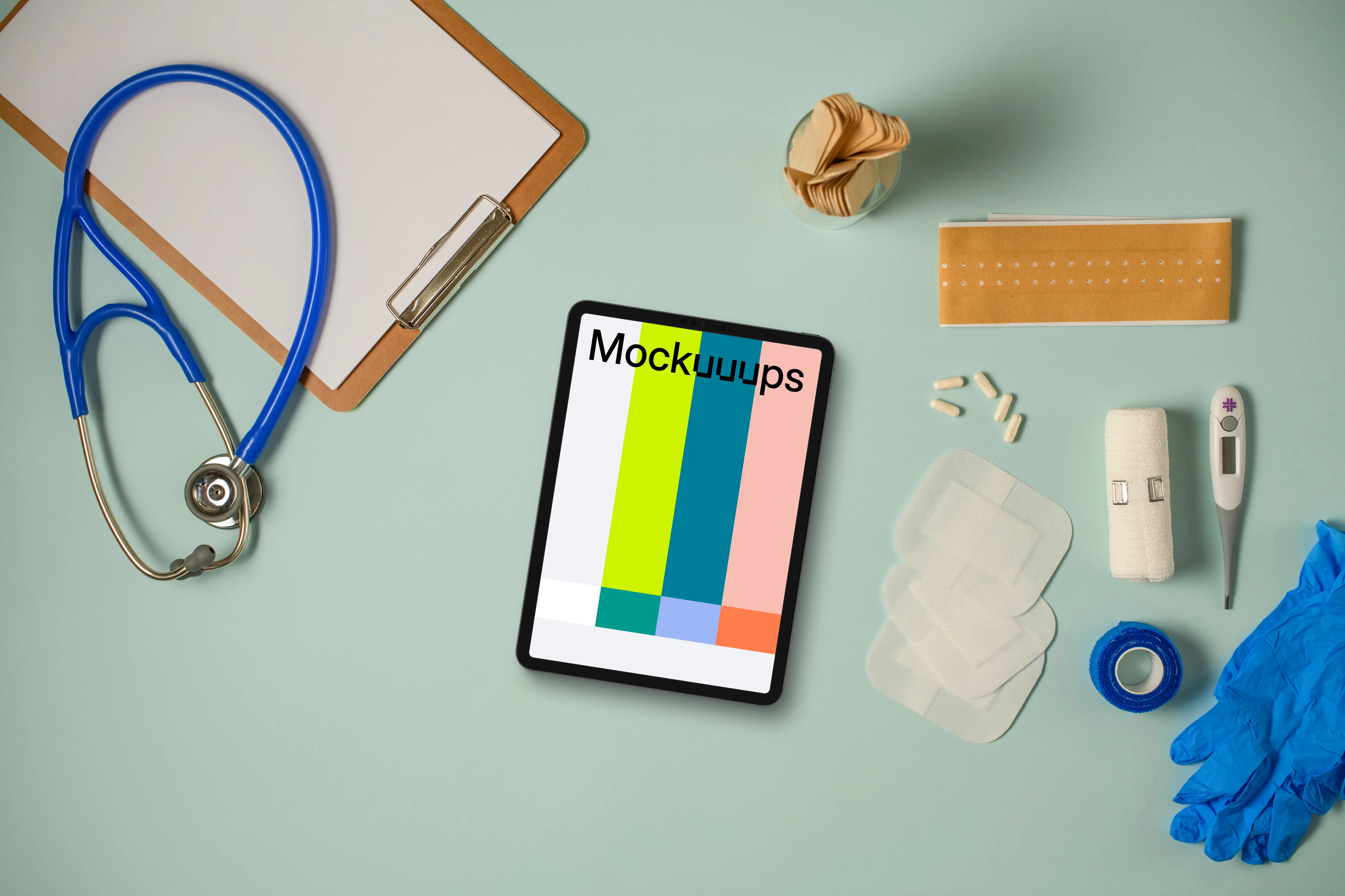 Tablet mockup with health care essentials