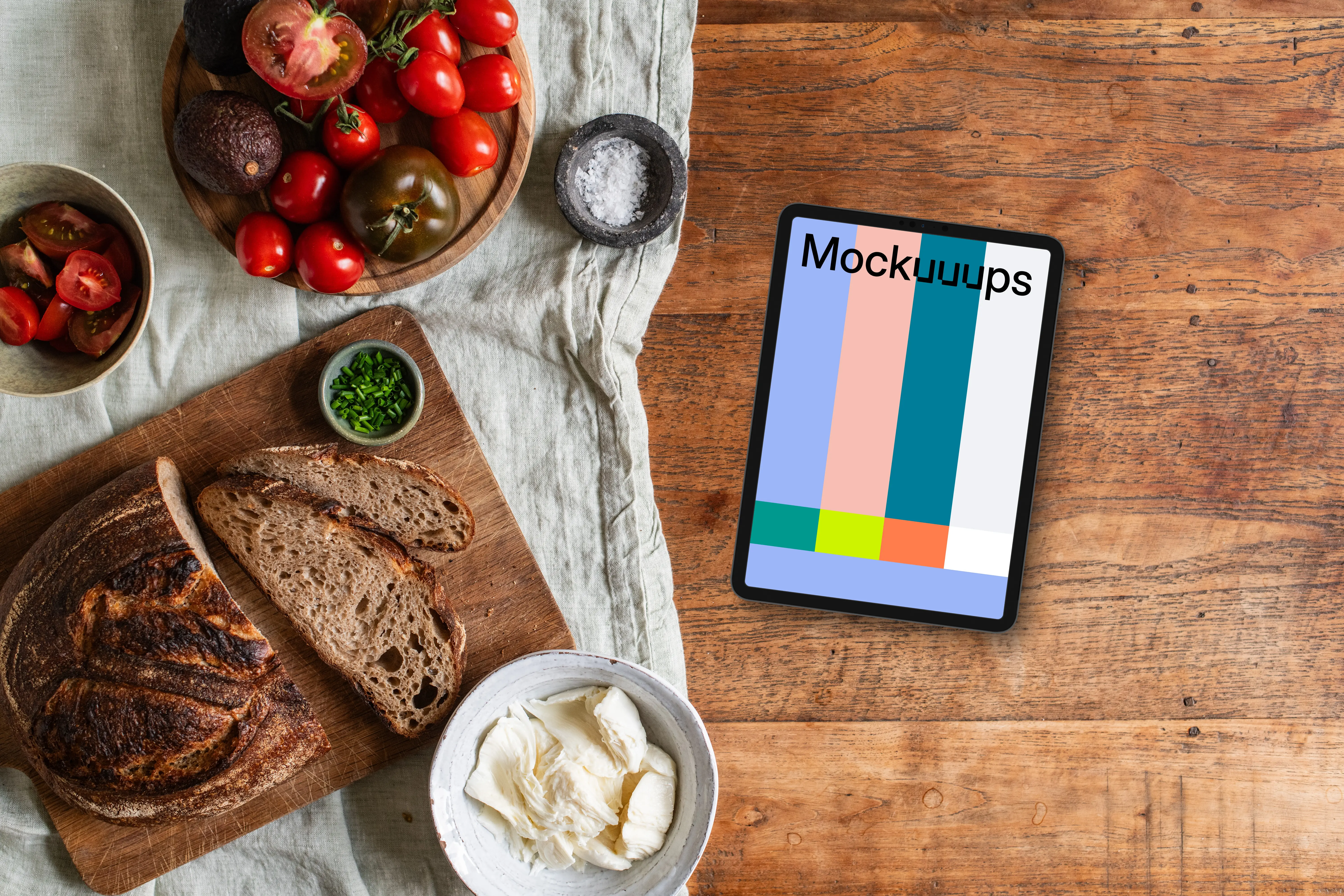 Tablet mockup with styled breakfast