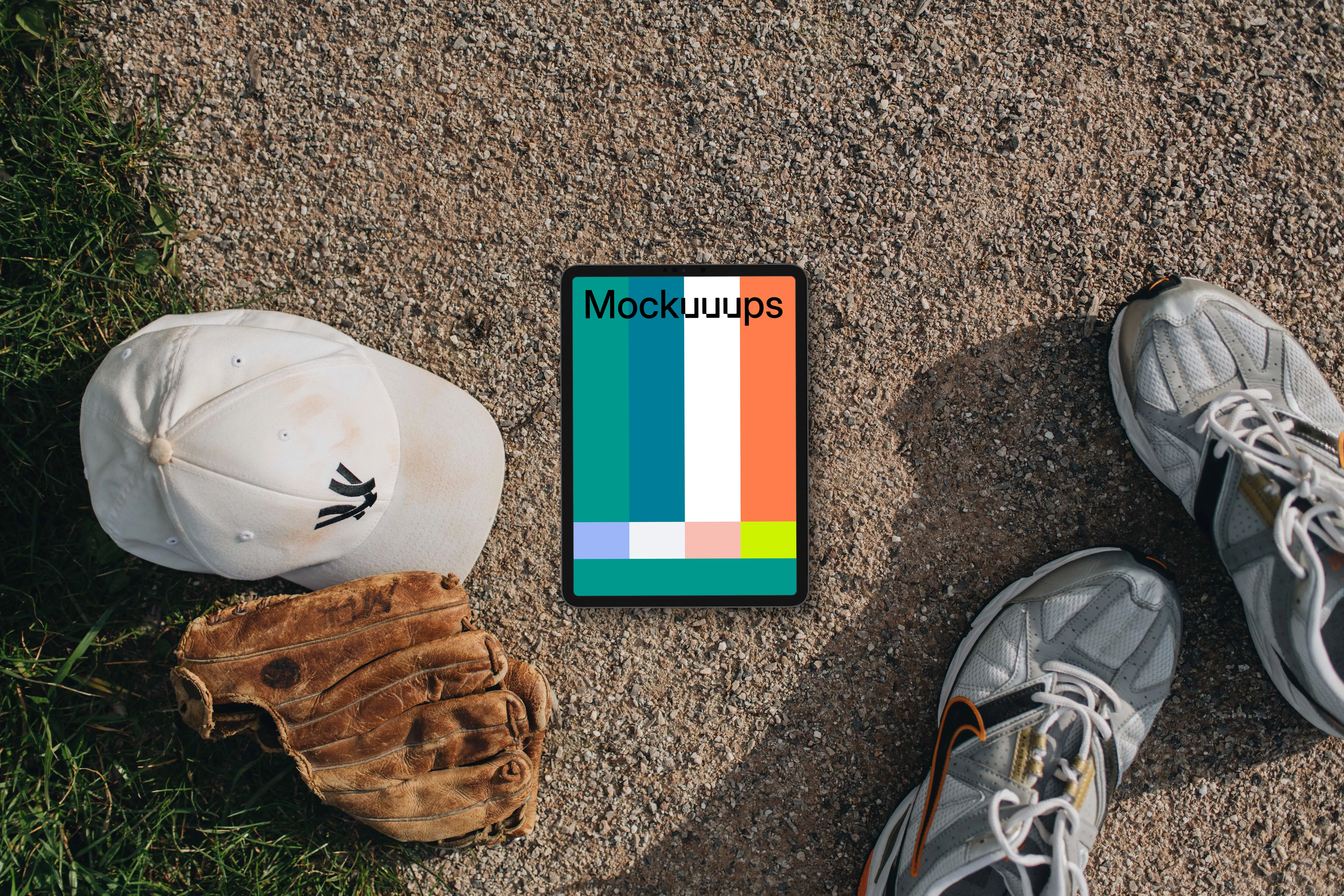 Tablet with baseball equipment