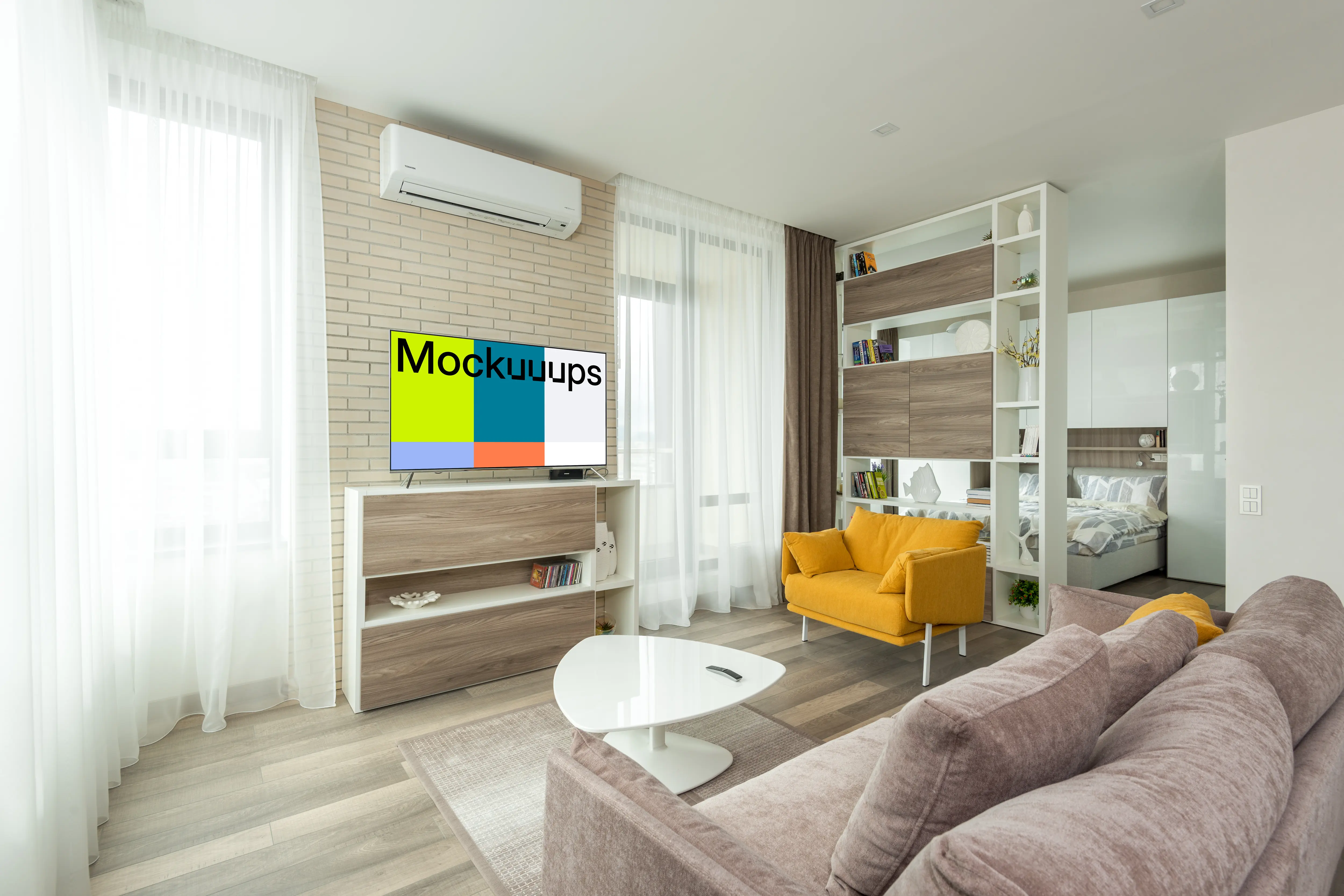 Television mockup in a small apartment