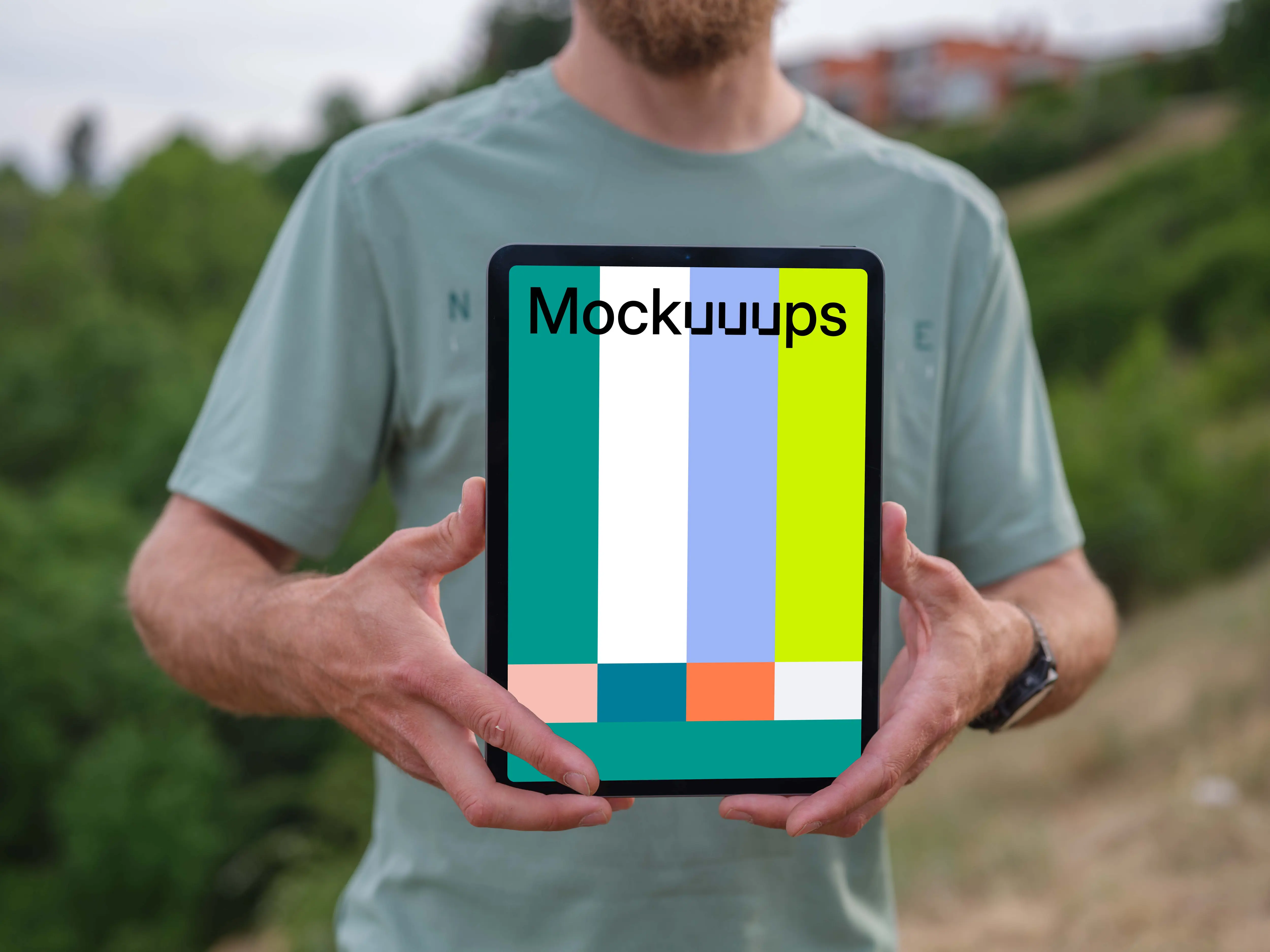 Trail runner holding tablet mockup