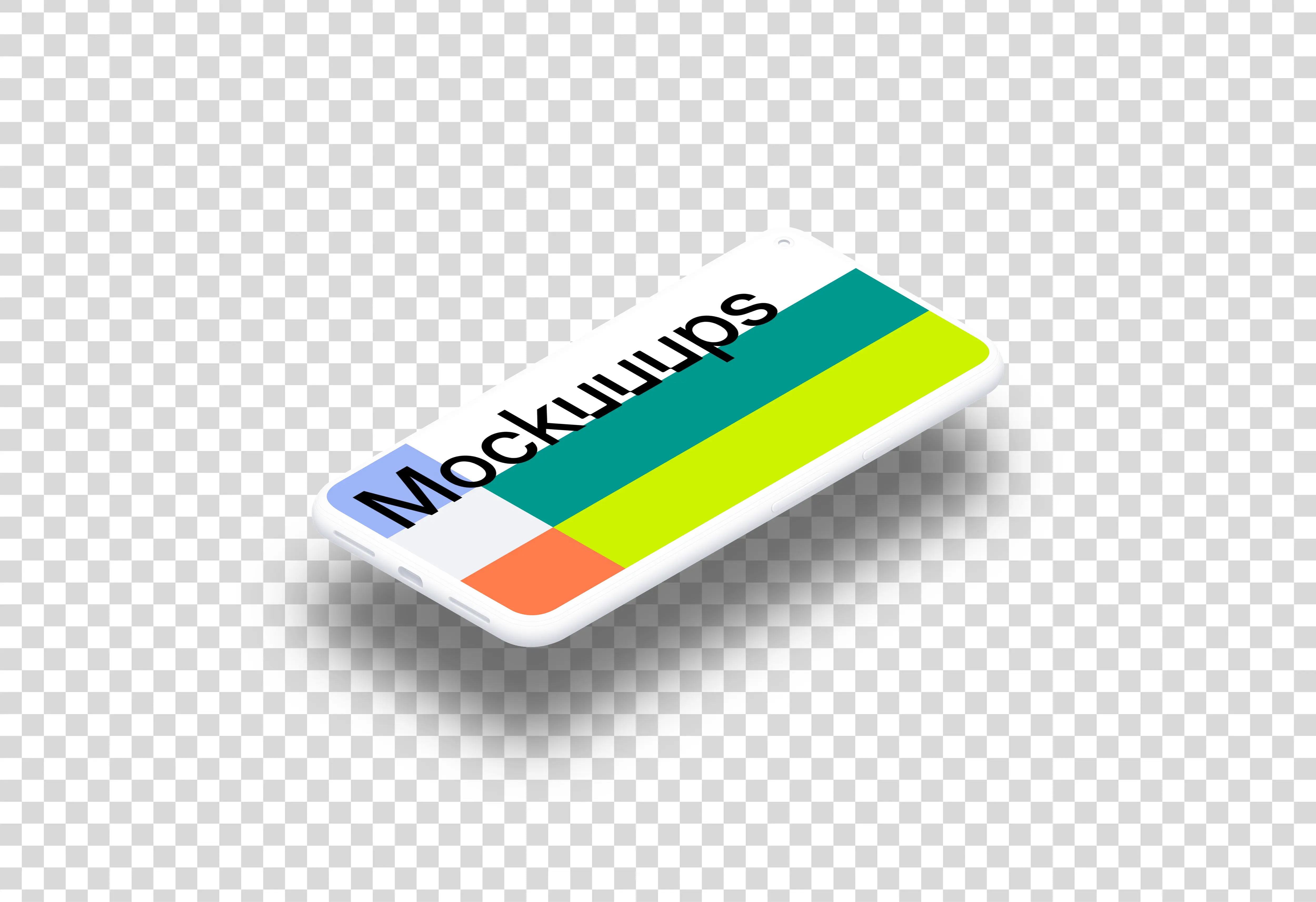 Google Pixel 5 Clay Mockup (Isometric Floor Right - Floating Shadow)