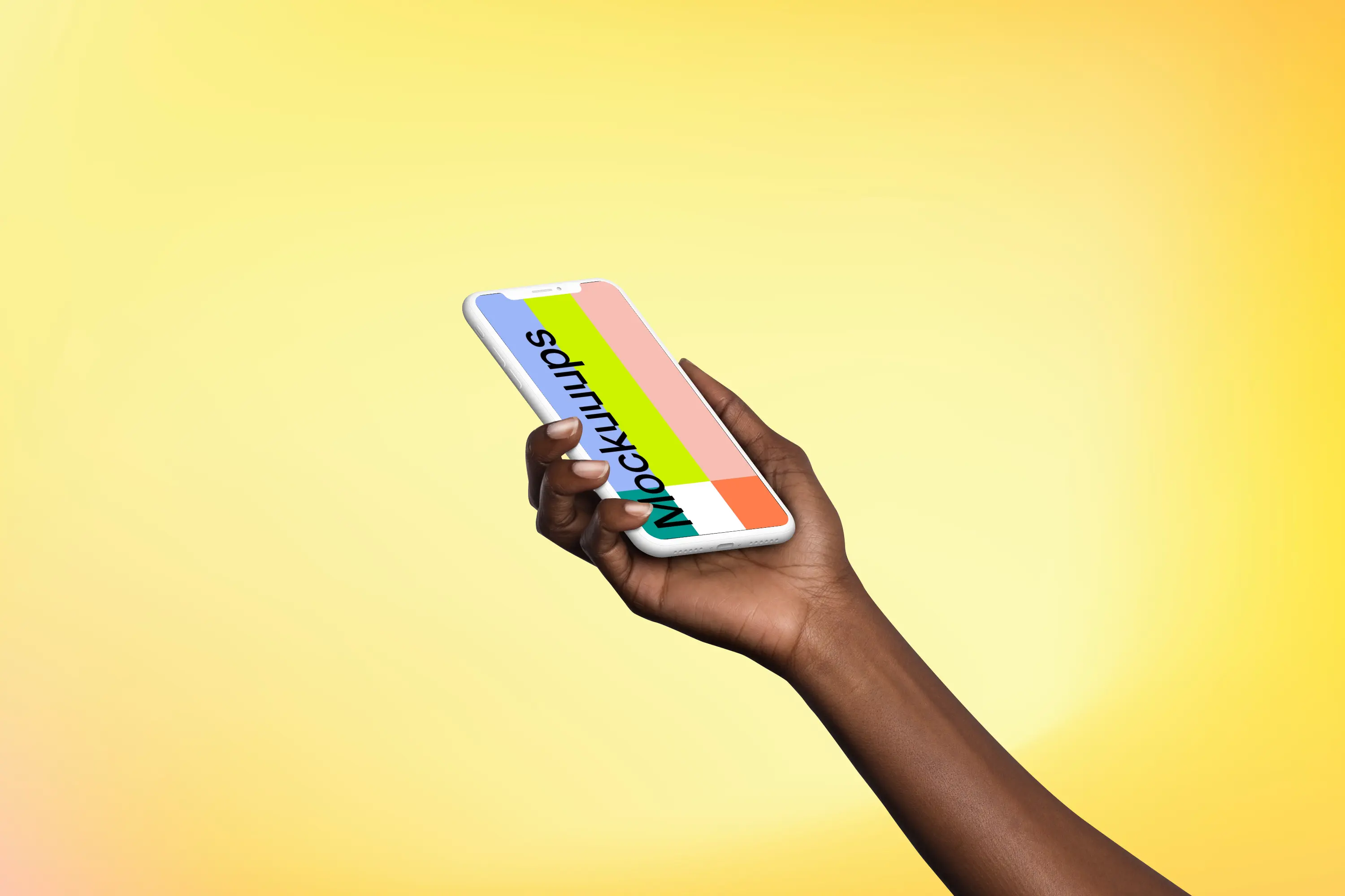 Woman holding Clay iPhone XS mockup (Perspective - Gradient 1)