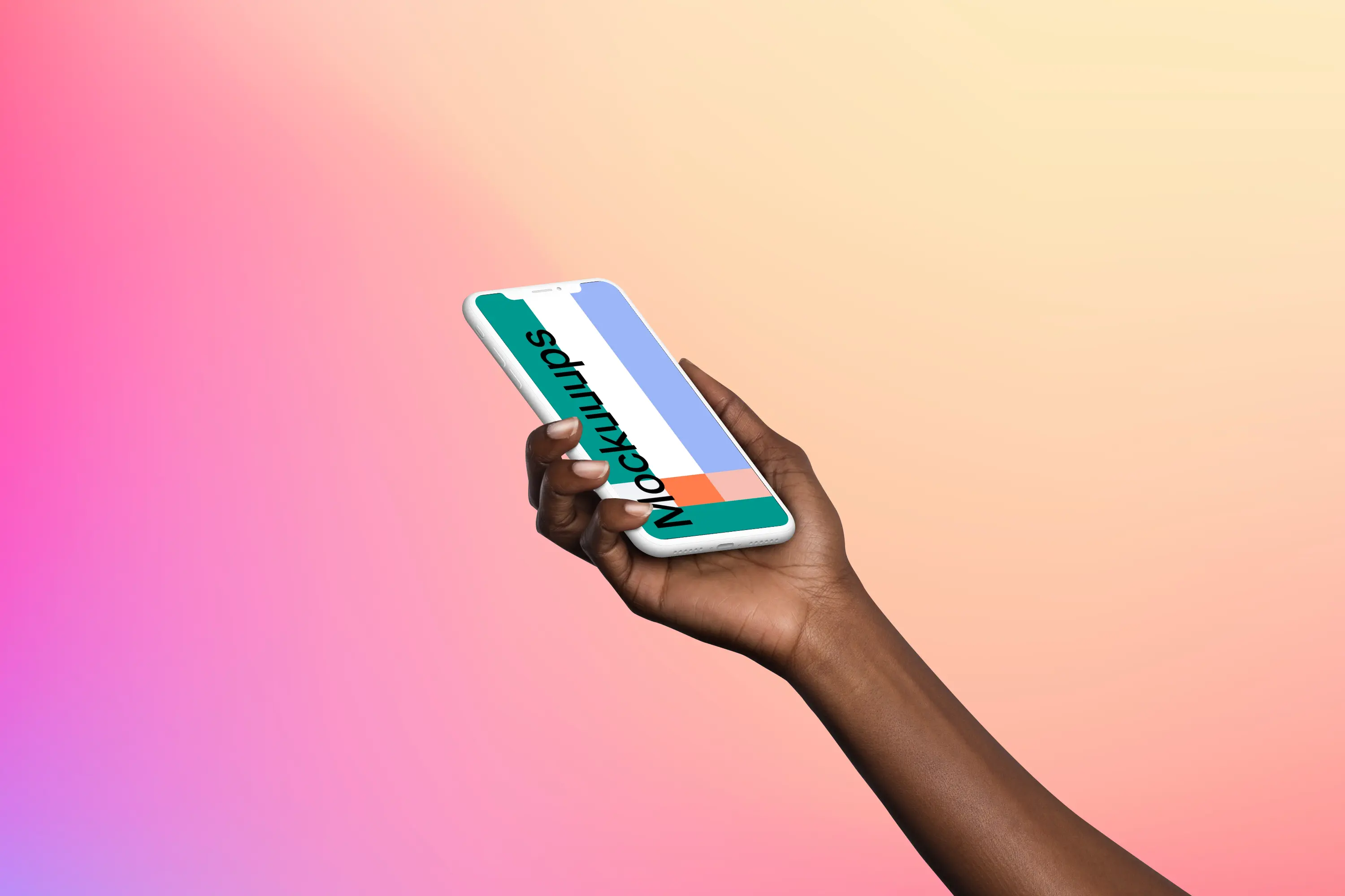 Woman holding Clay iPhone XS mockup (Perspective - Gradient 2)