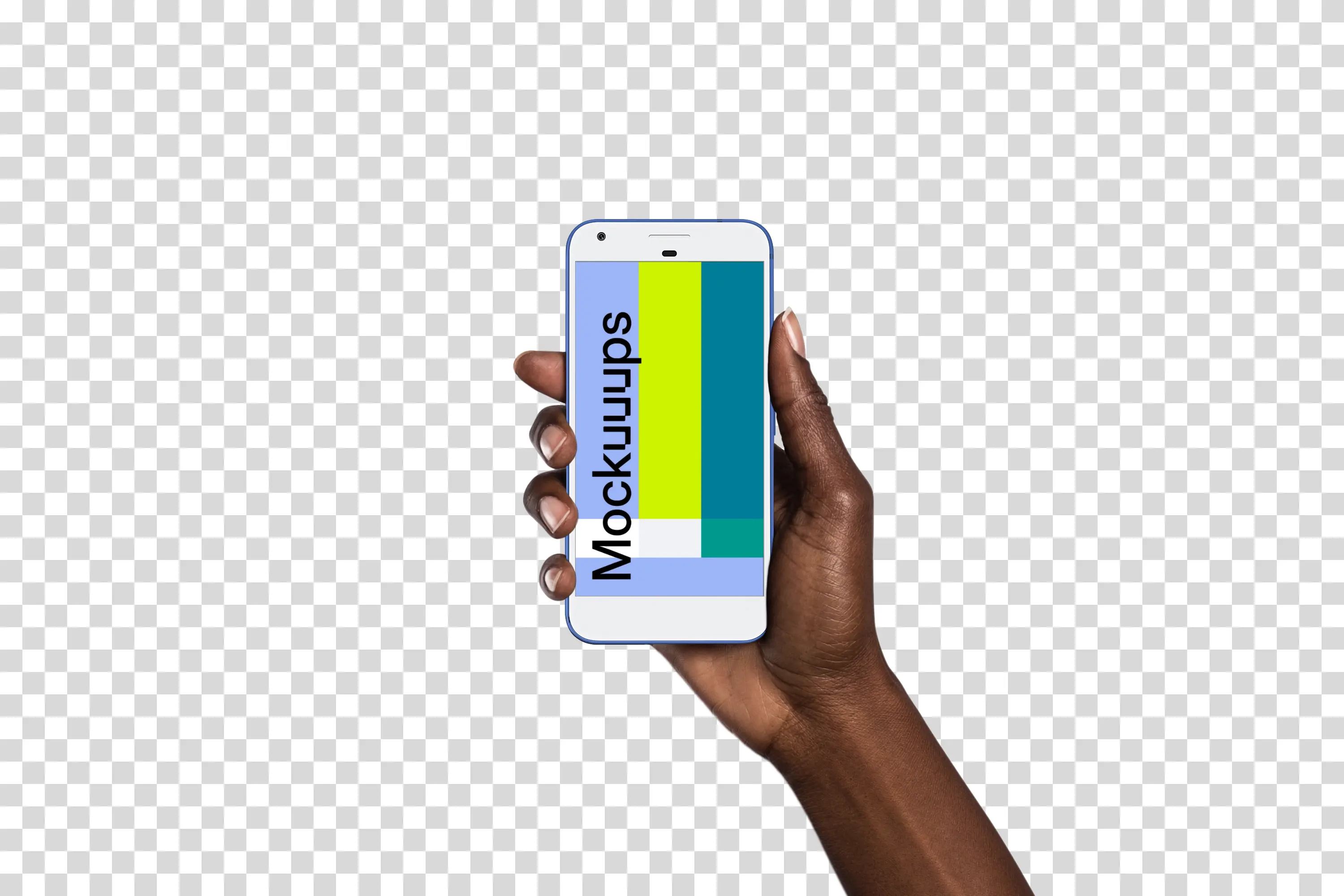 Woman holding Google Pixel Really Blue mockup (Black skin)