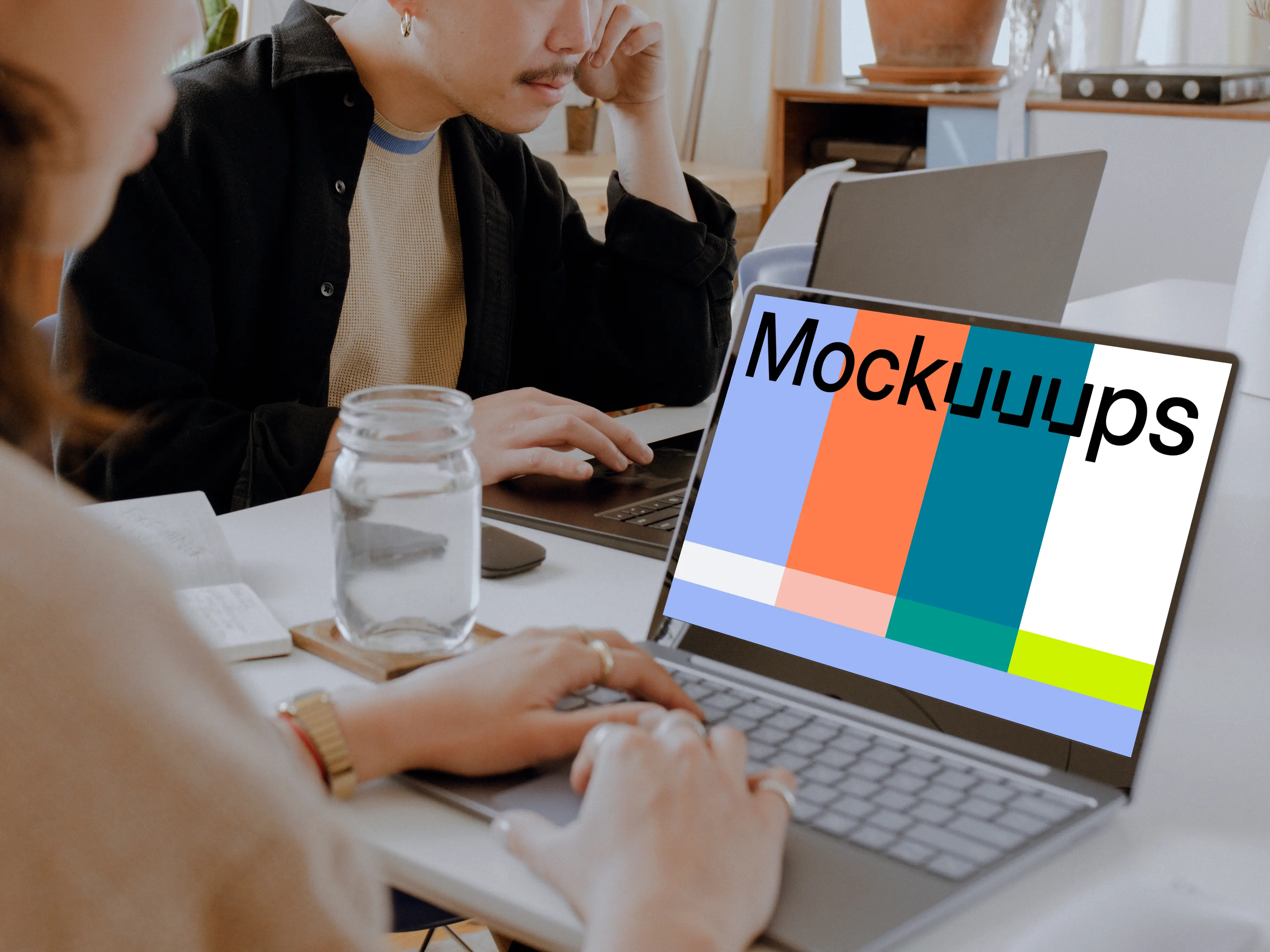 Woman working with Laptop Mockup