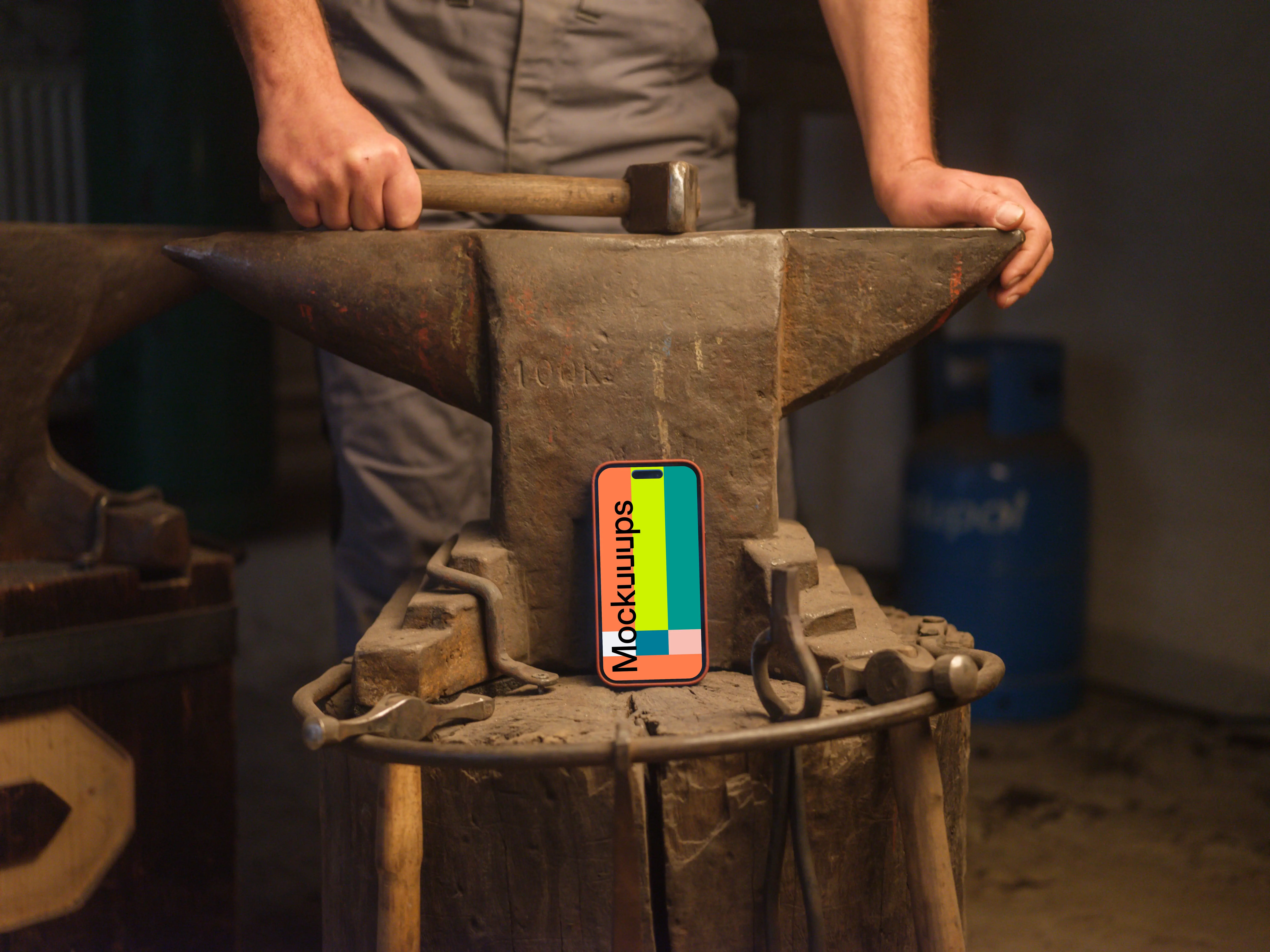 Workshop with an iPhone 14 Pro mockup in the center