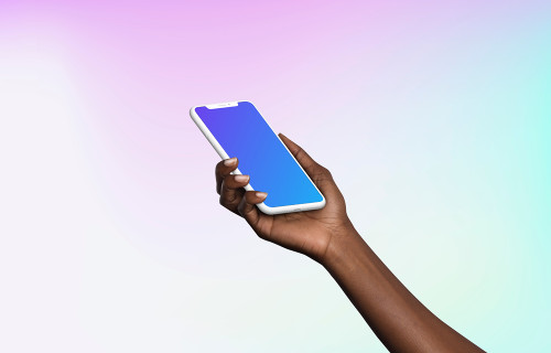 Woman holding Clay iPhone XS mockup (Perspective - Gradient 3)