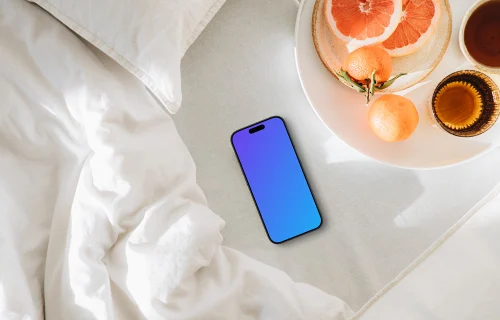 Scène de chambre d'hôtes avec un iPhone mockup