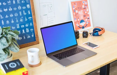 Colorful mockup scene with Macbook Pro