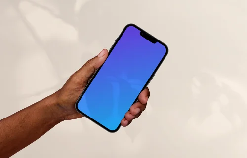 Holding smarphone mockup on the gradient background