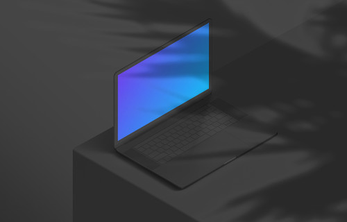 Isometric mockup of MacBook Pro (Clay Dark - Left)