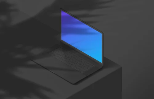 Isometric mockup of MacBook Pro (Clay Dark - Right)