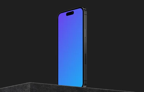 Isometric smartphone mockup on marble block - Right View