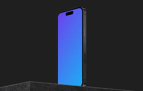 Smartphone isométrico mockup em um bloco de mármore - Vista direita