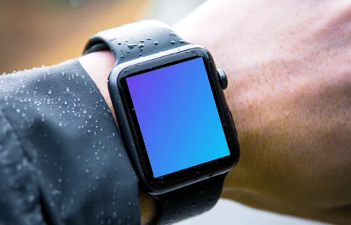 Apple Watch mockup usado em ambientes externos