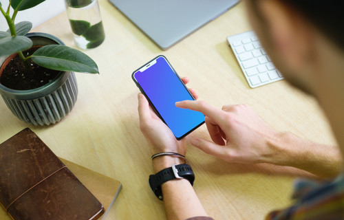 Man interacting with iPhone 11 mockup